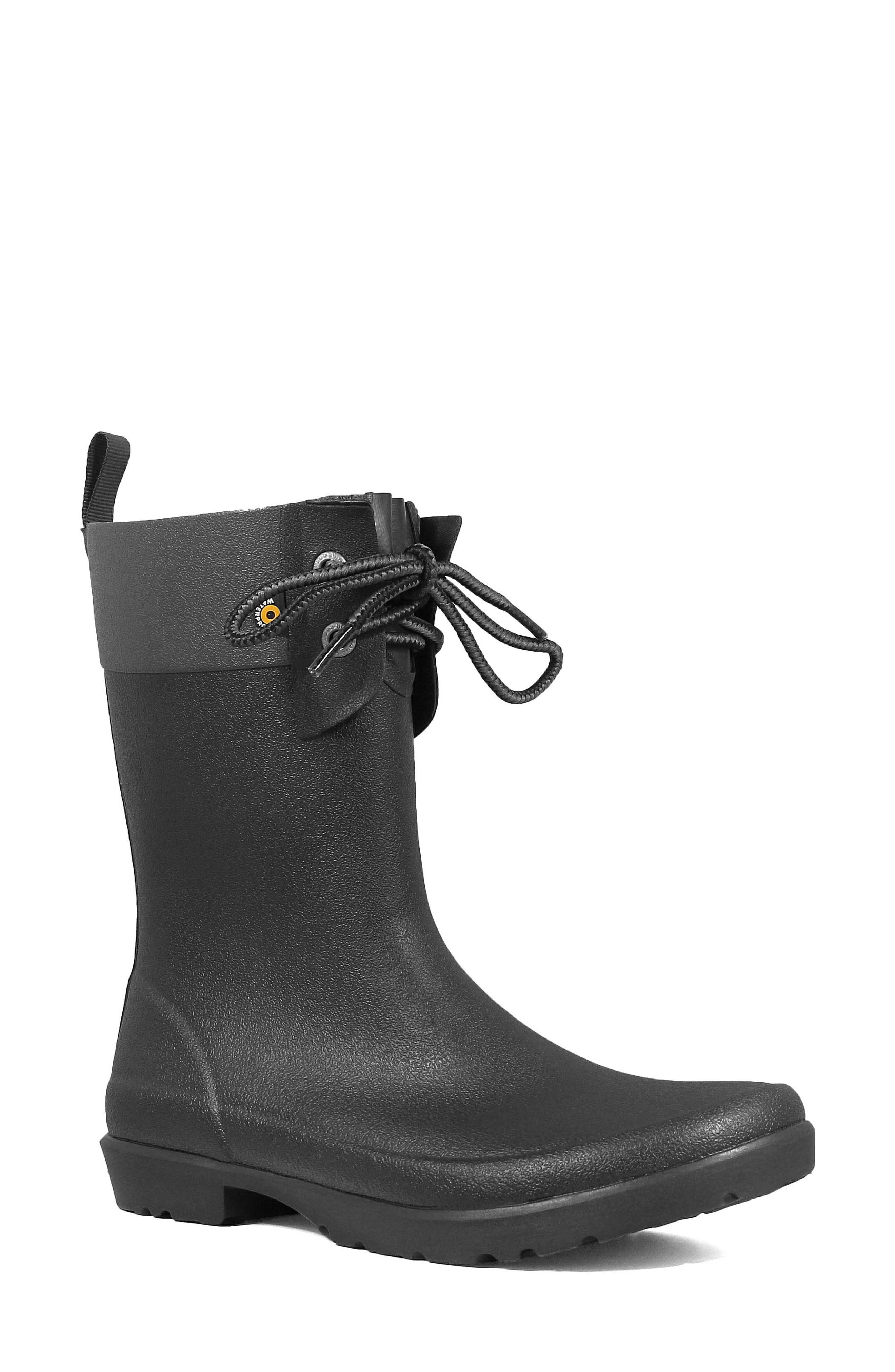 Bogs Floral Lace-Up Waterproof Rain Boot, Black
