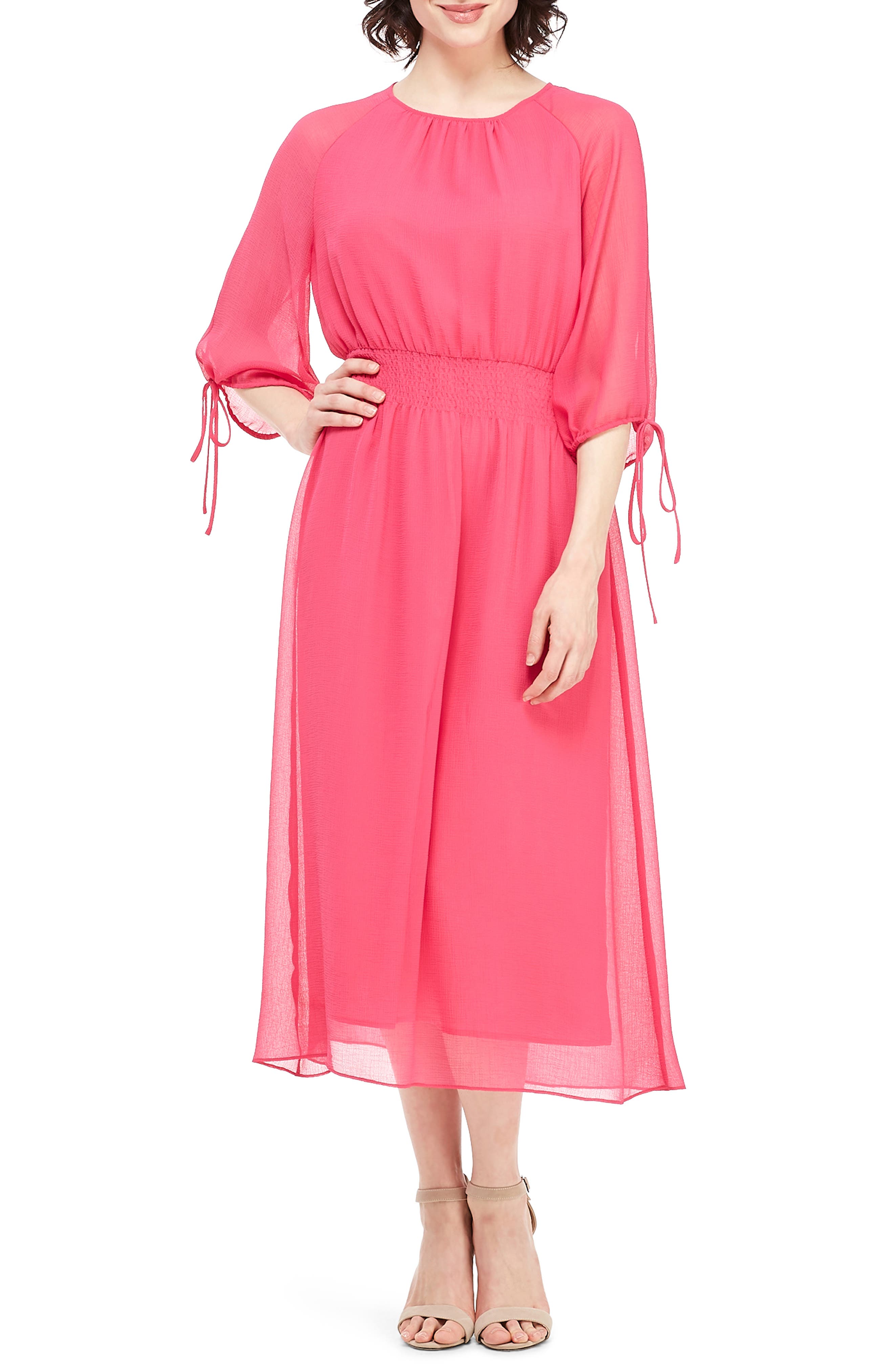 Petite Maggy London Smocked Chiffon Dress, Red