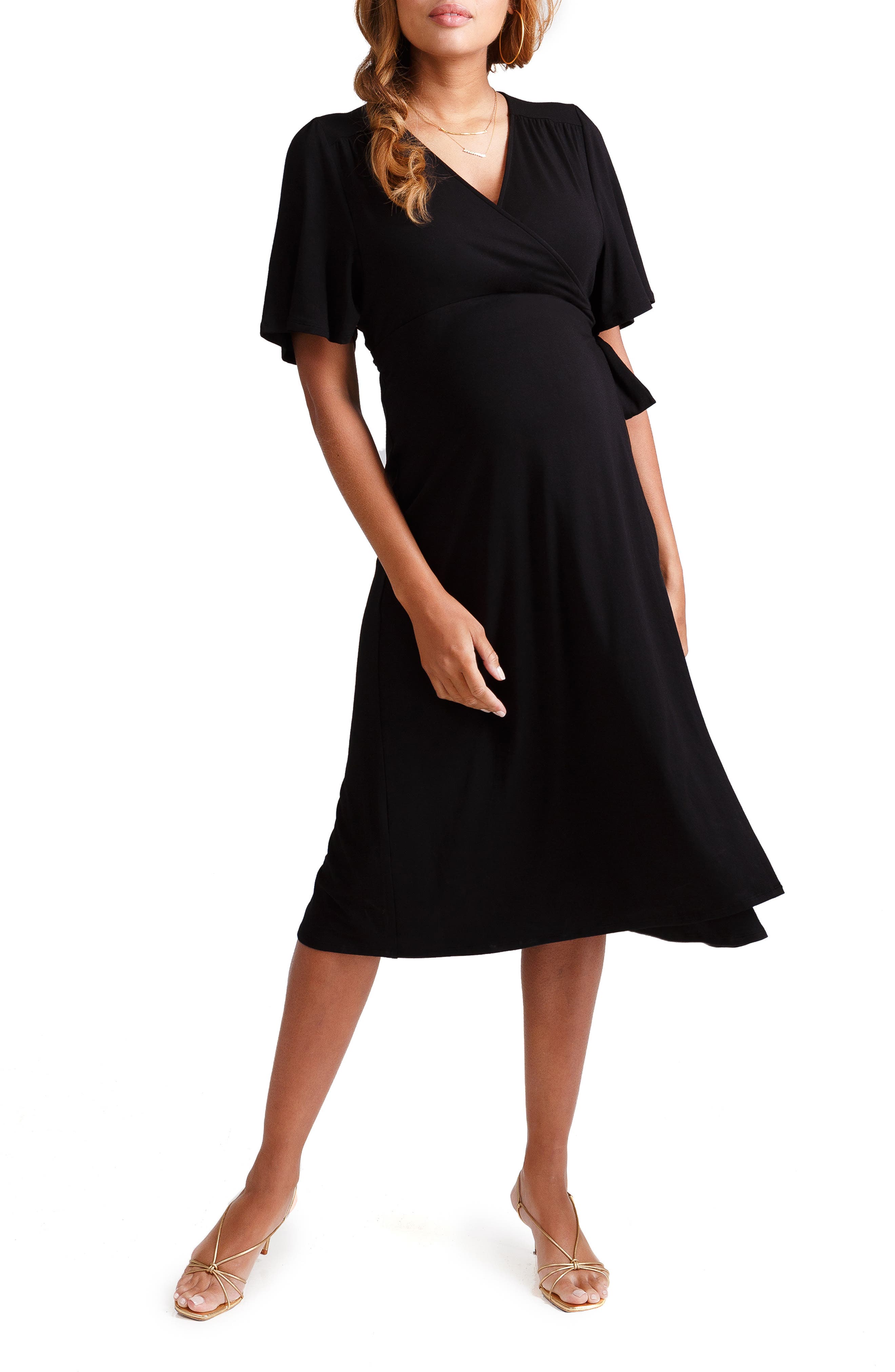 Ingrid & Isabel Flutter Sleeve Knit Wrap Maternity/nursing Dress, Black