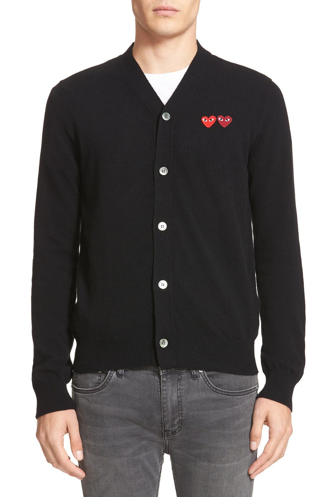 Comme Des Garcons Play Double Heart Wool Cardigan, Black