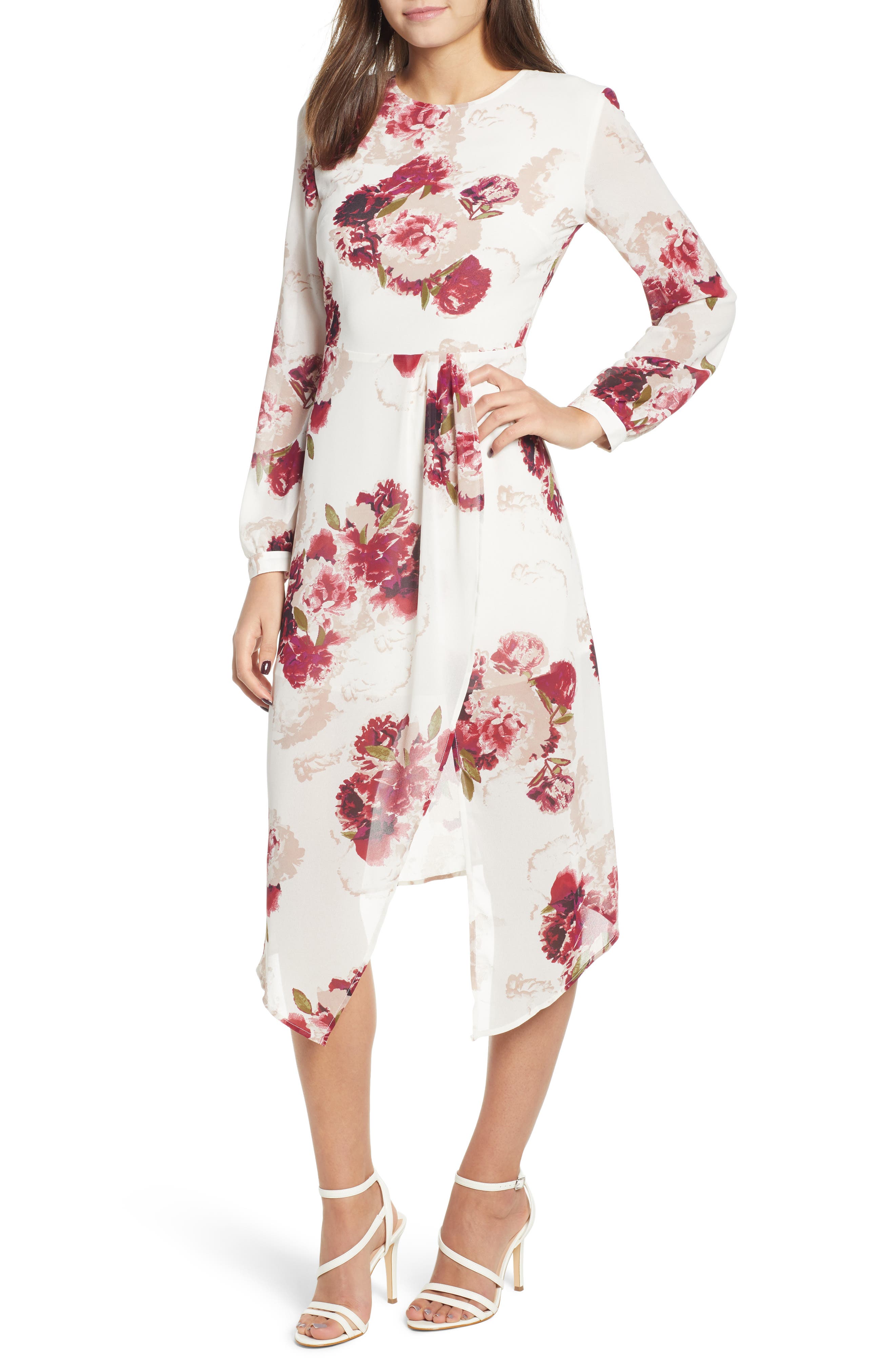 Leith Floral Drape Dress, Ivory