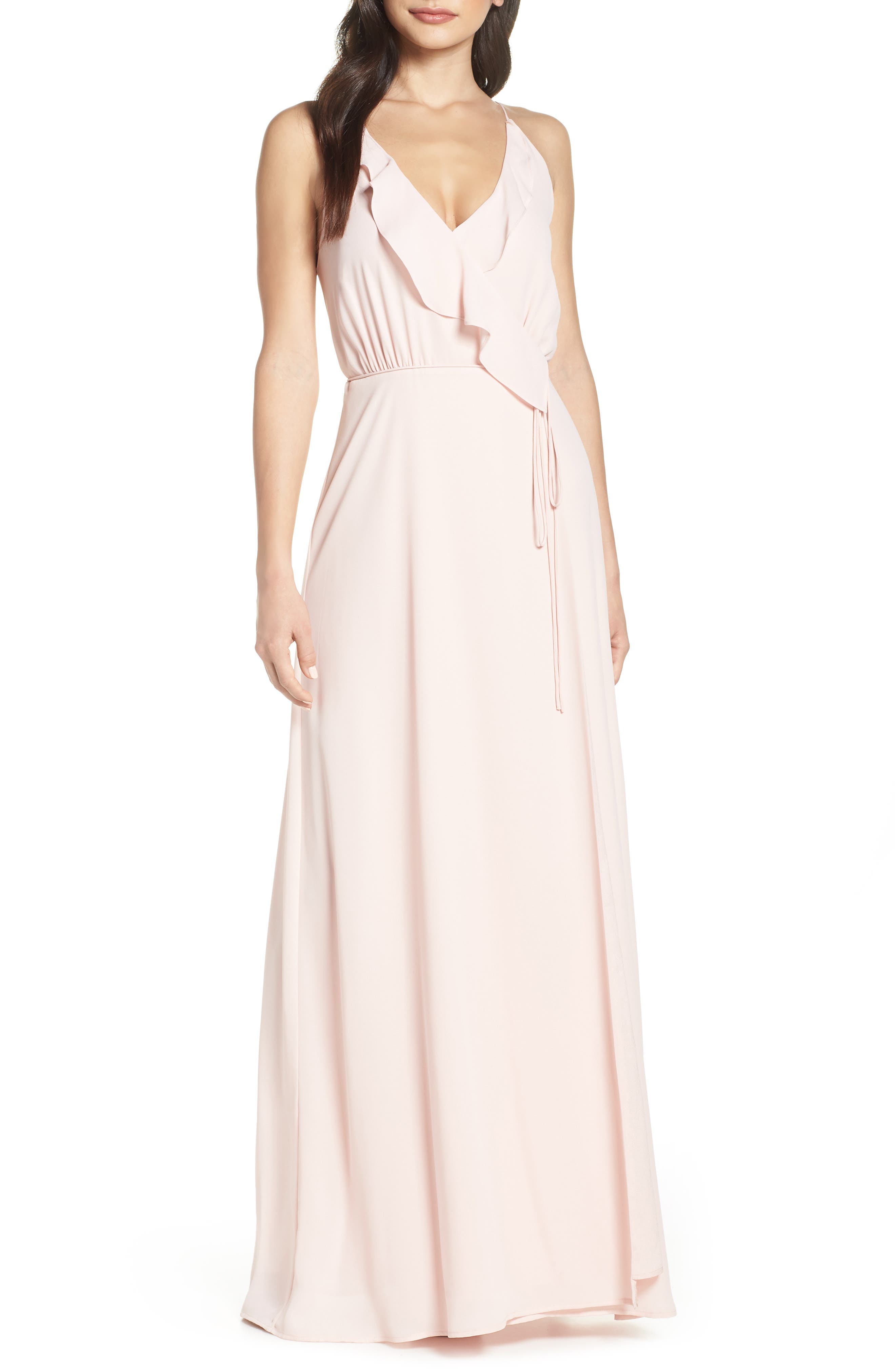 Wayf Jamie Ruffle Wrap Gown, Pink