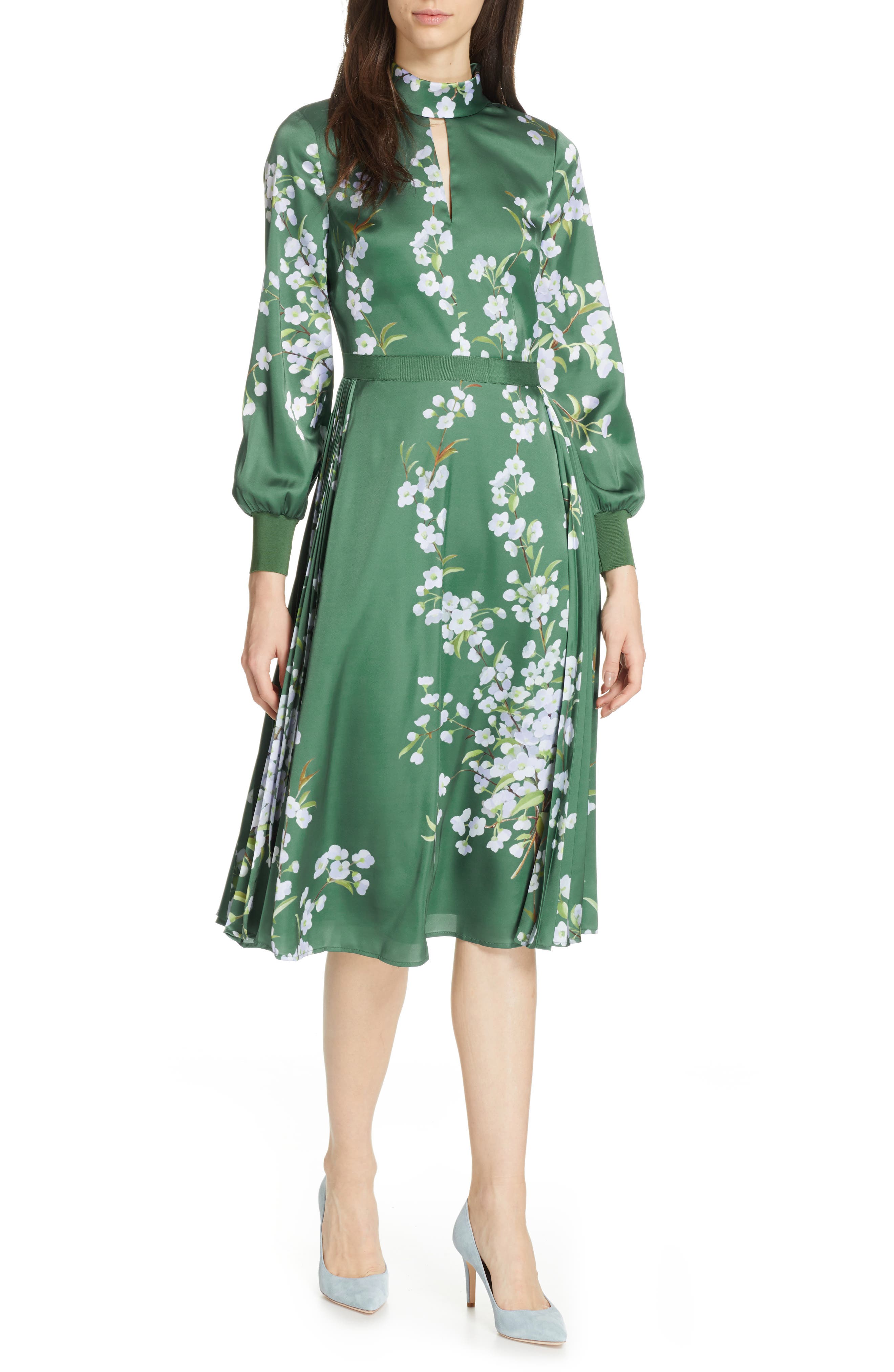 Ted Baker London Jhenni Graceful Satin A-Line Dress, Green