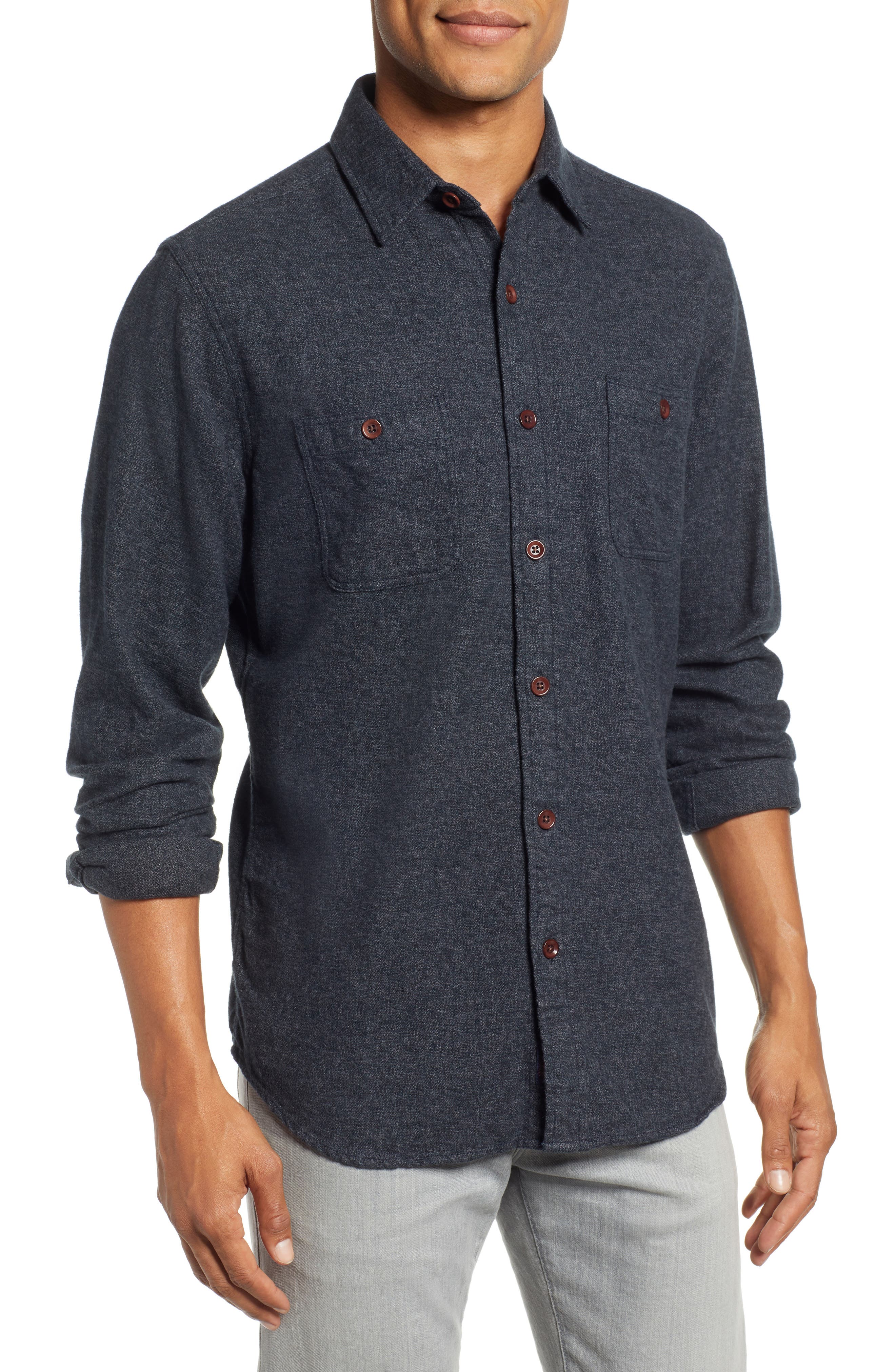 Faherty Seasons Organic Cotton Flannel Sport Shirt, Black