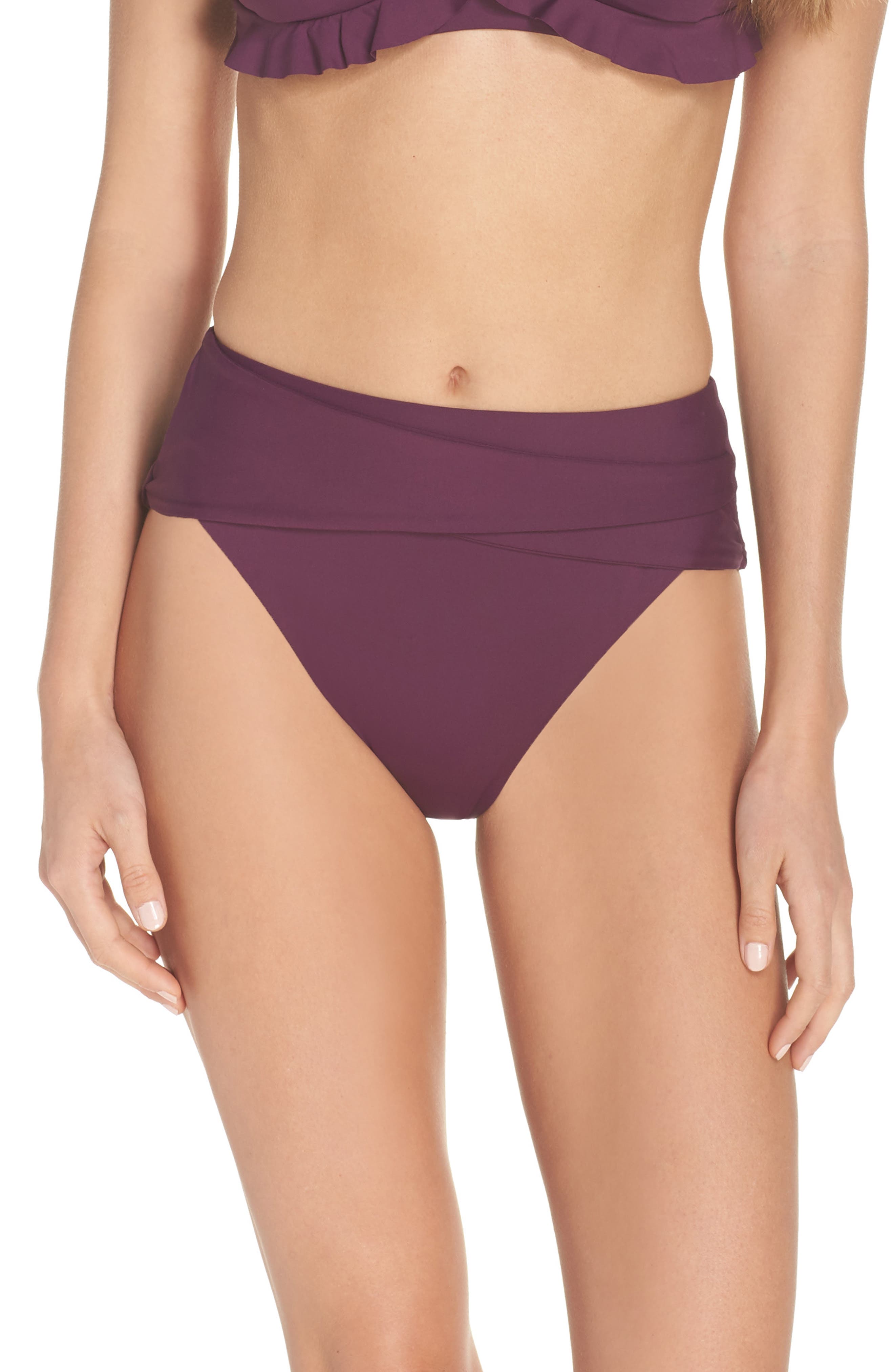 Becca Color Code Crossover High Waist Bikini Bottoms, Burgundy