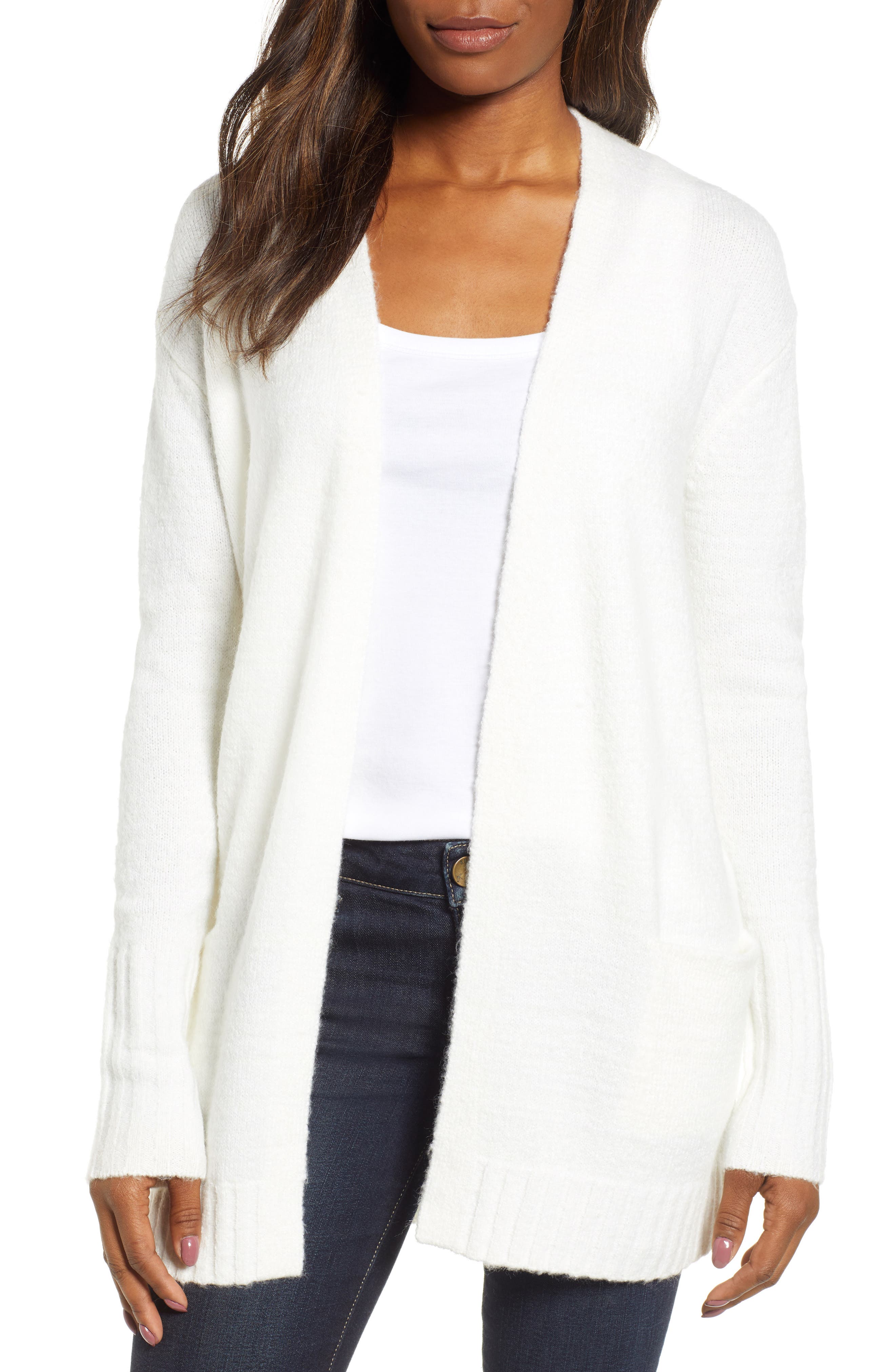 Caslon Open Front Pocket Cardigan, Ivory