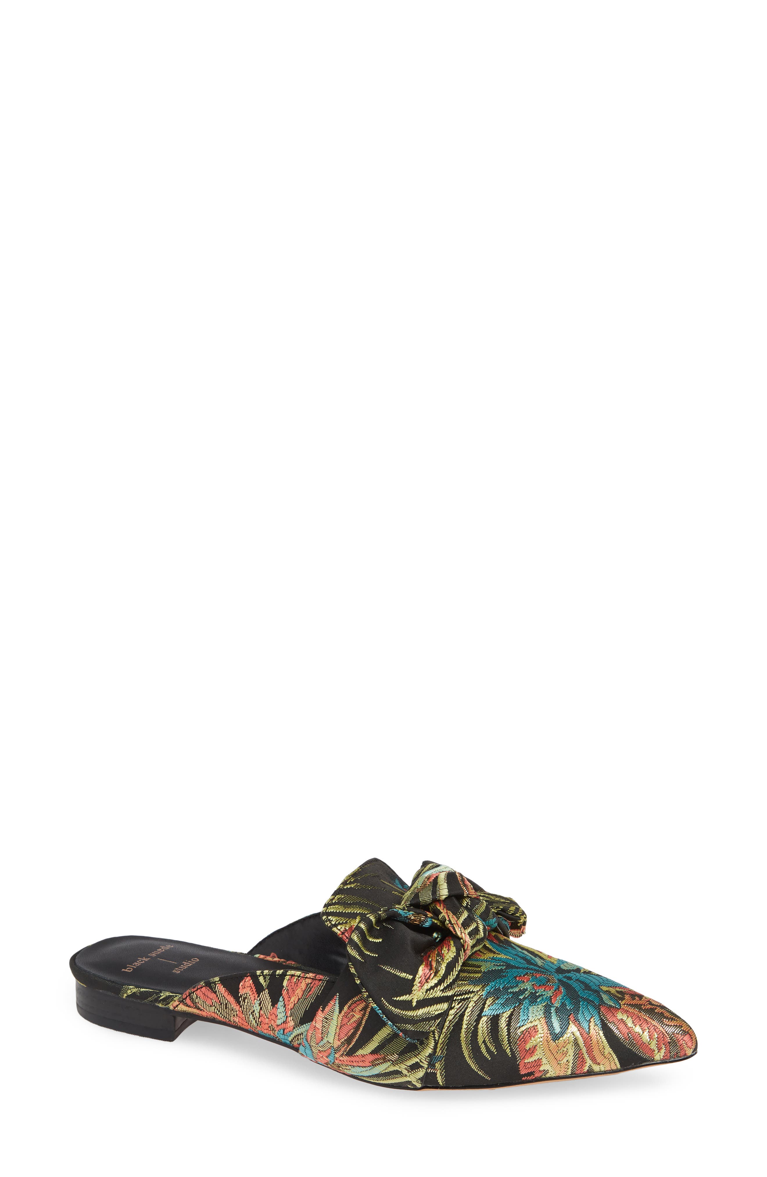 Black Suede Studio Holly Bow Mule, Blue