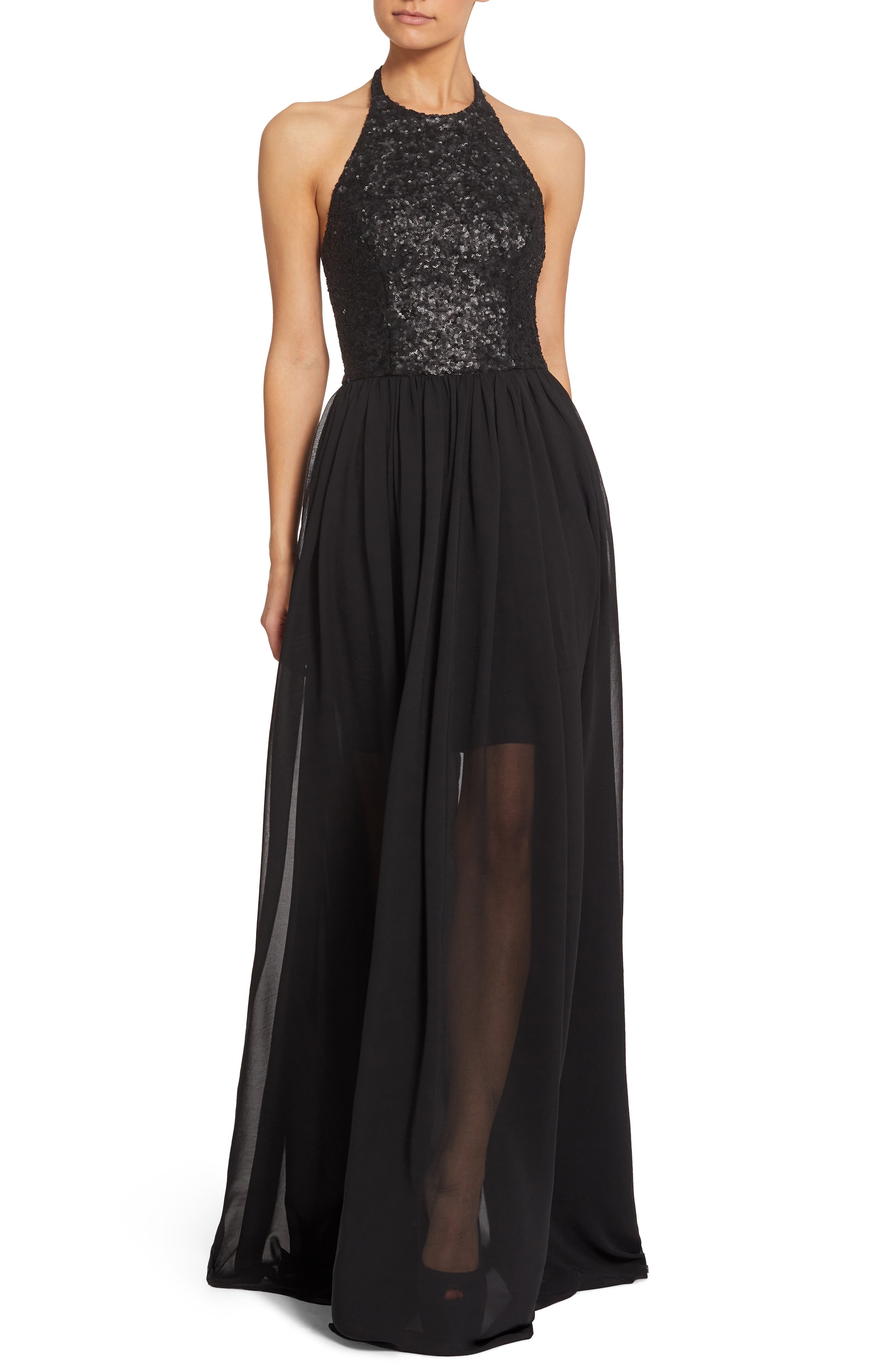 Dress The Population Farah Halter Gown, Black