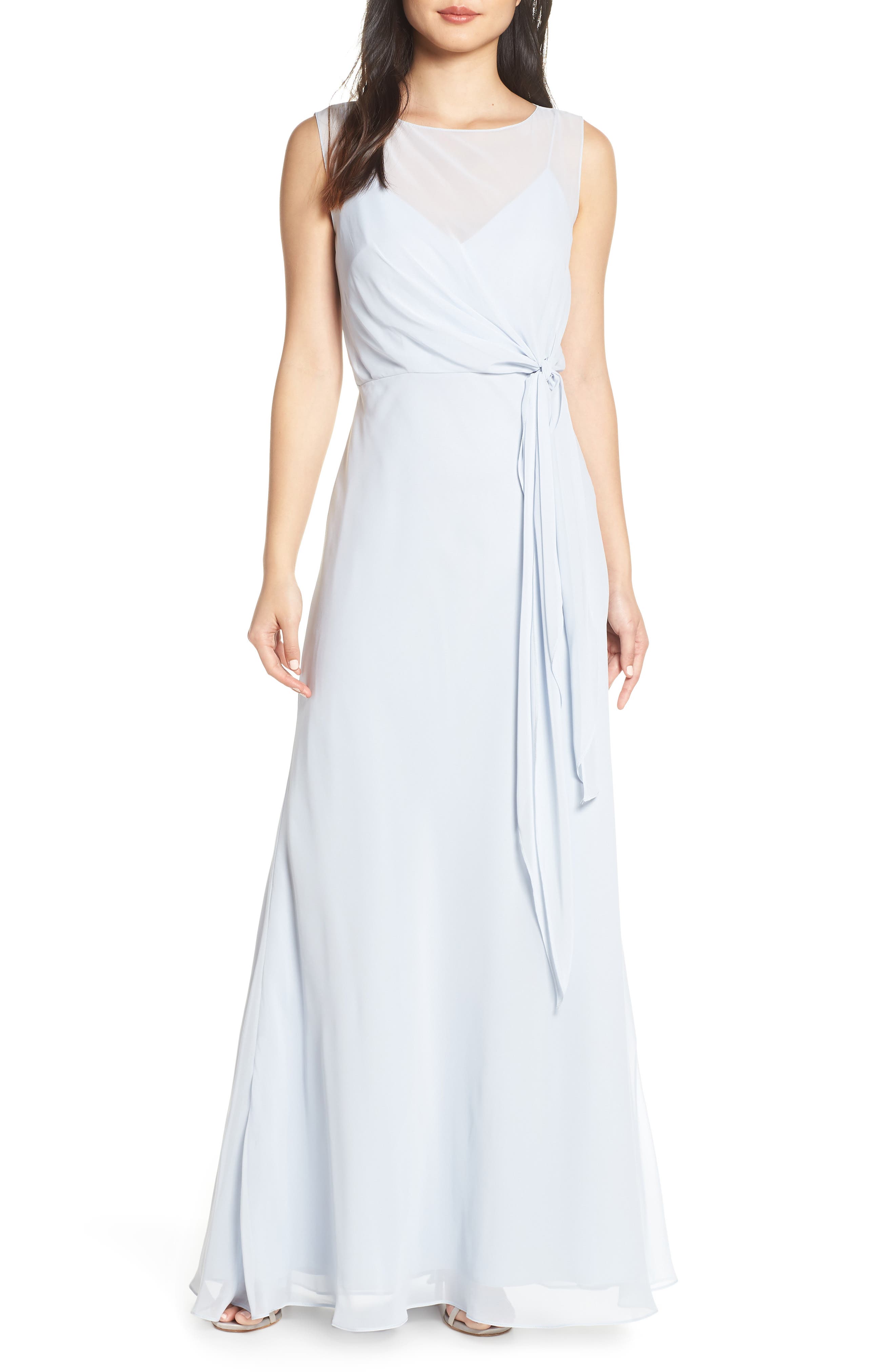 Jenny Yoo Chiffon Overlay Evening Dress, Blue