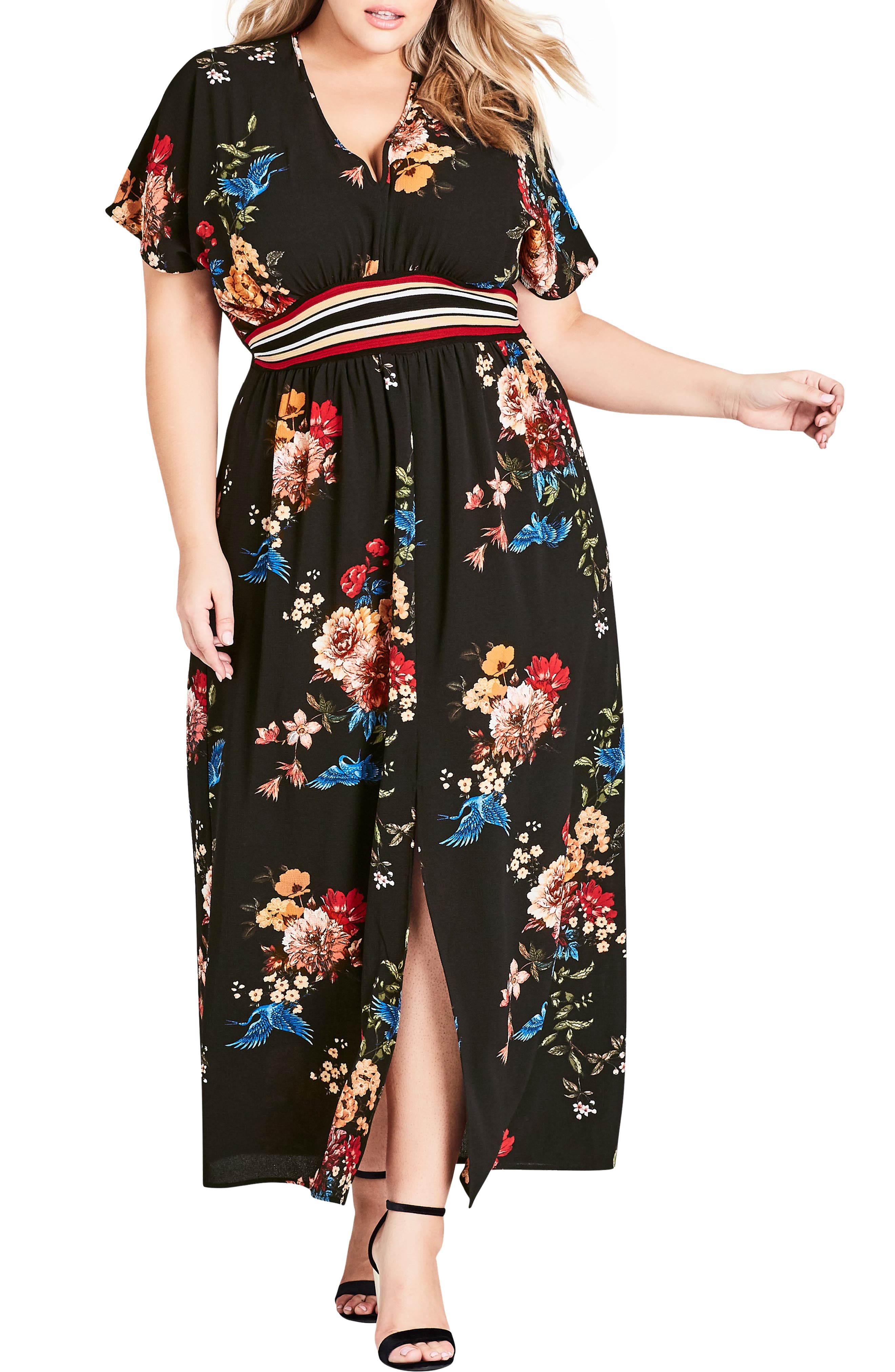 Plus Size City Chic Avairy Floral Maxi Dress, Black