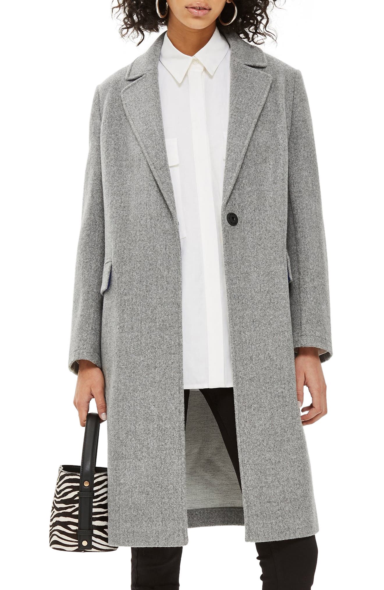 Lily Knit Back Midi Coat,                        Main,                        color, GREY MARL