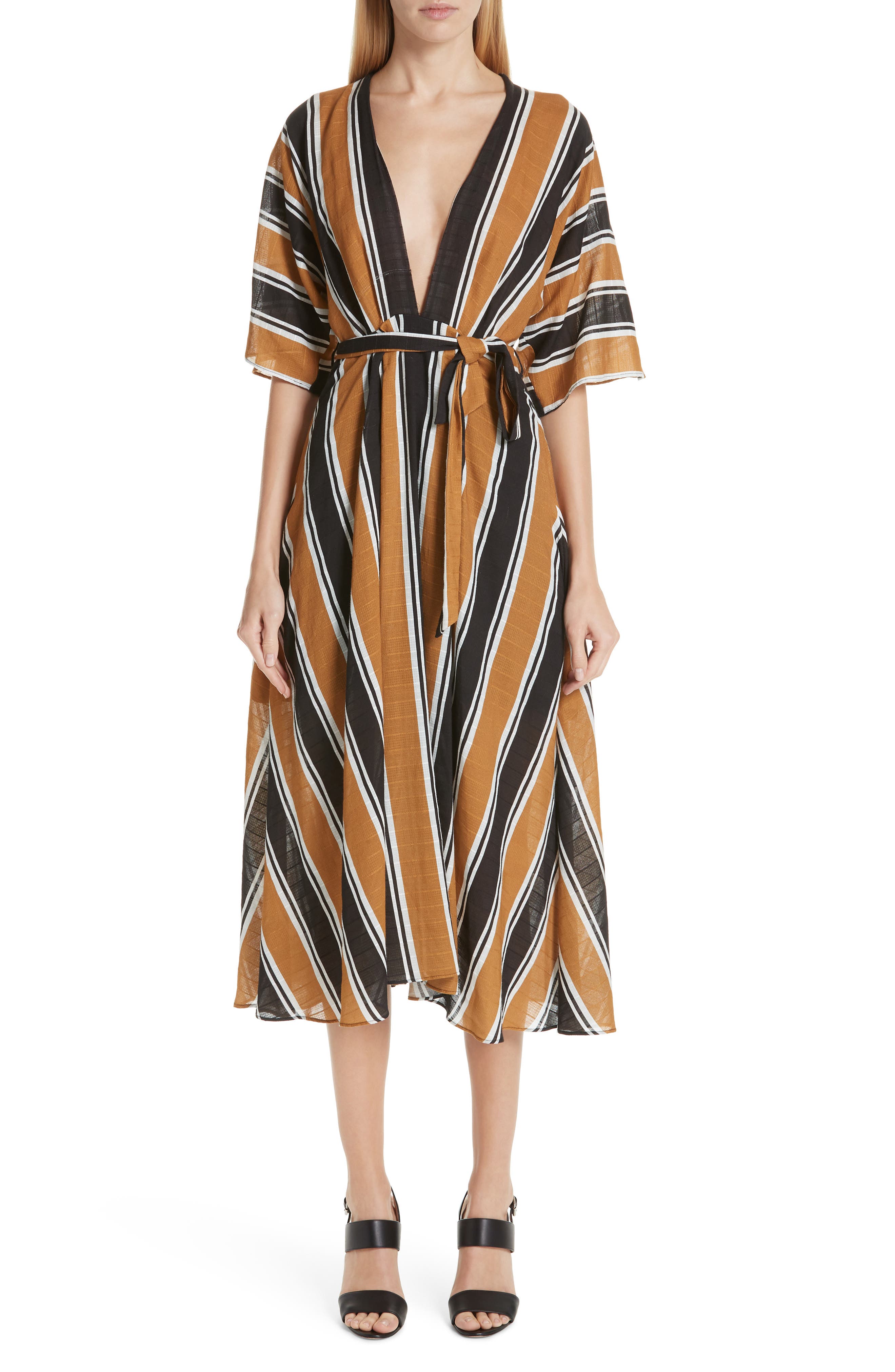 Fuzzi Stripe Belted Dress, US / 46 IT - Black