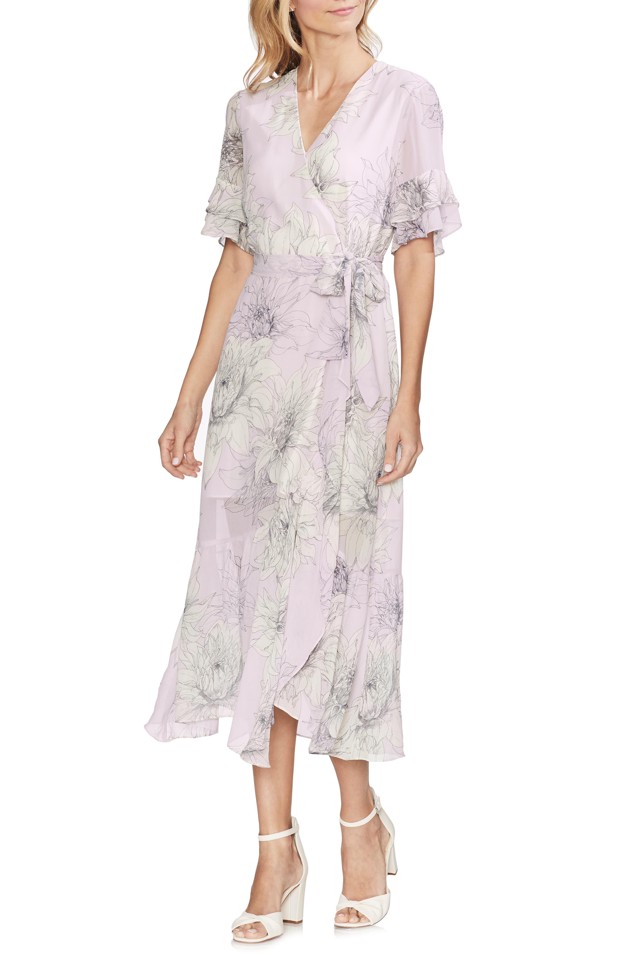 Vince Camuto Blossoms Tiered Ruffle Midi Dress, Purple
