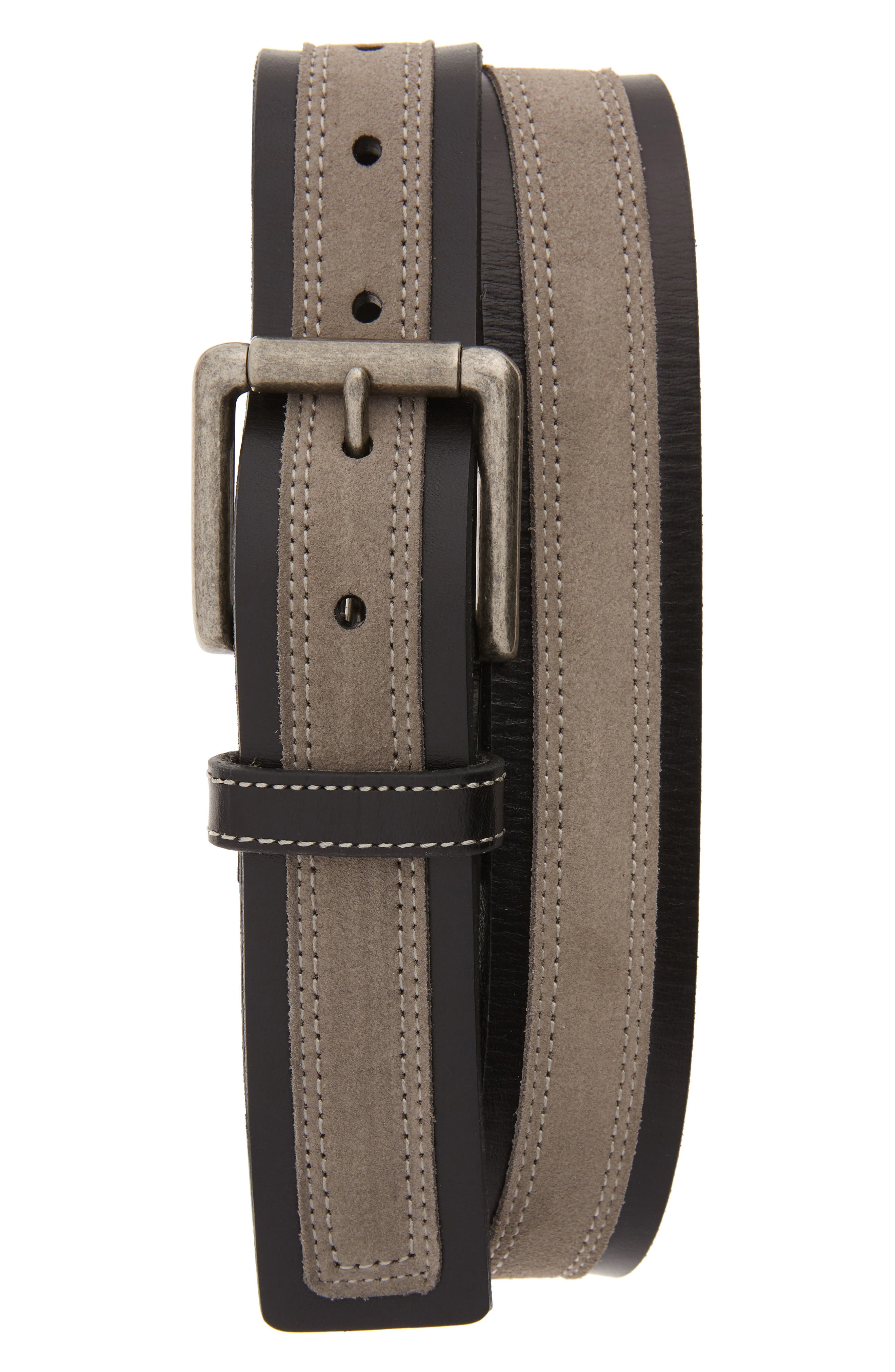 Johnston & Murphy Suede Overlay Belt, Black/gray