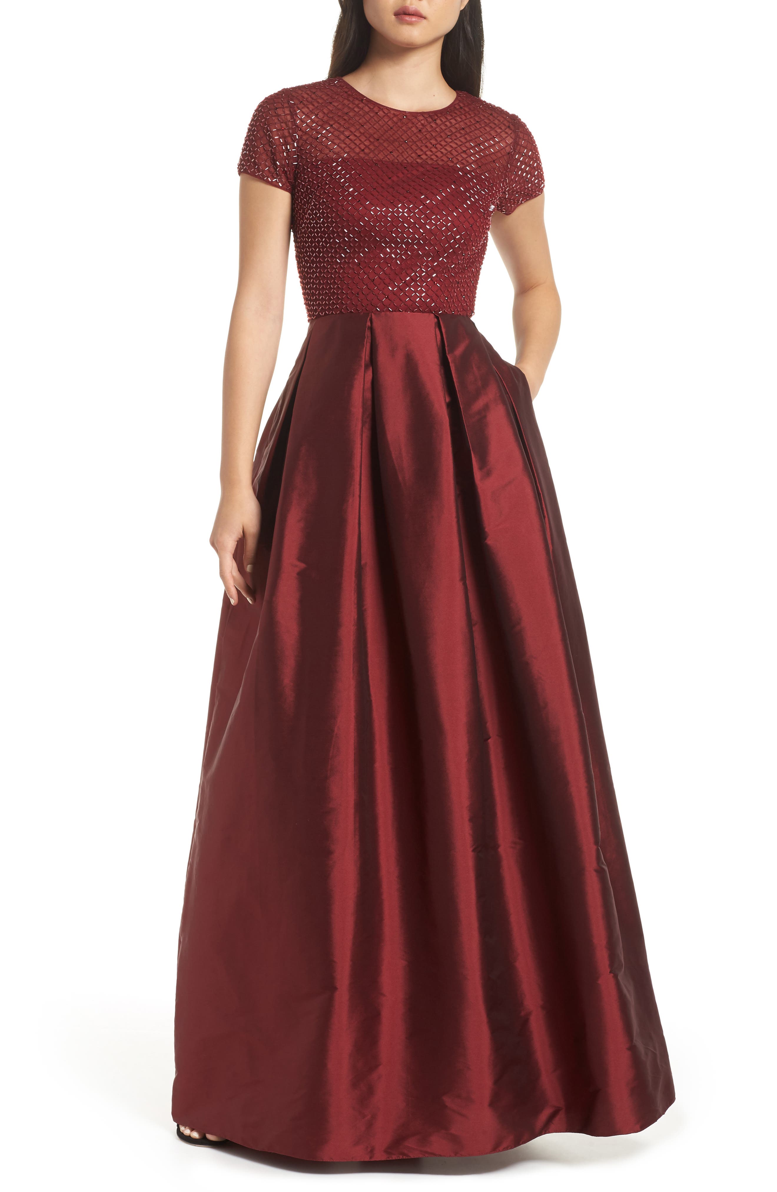 Adrianna Papell Beaded Gown, Burgundy