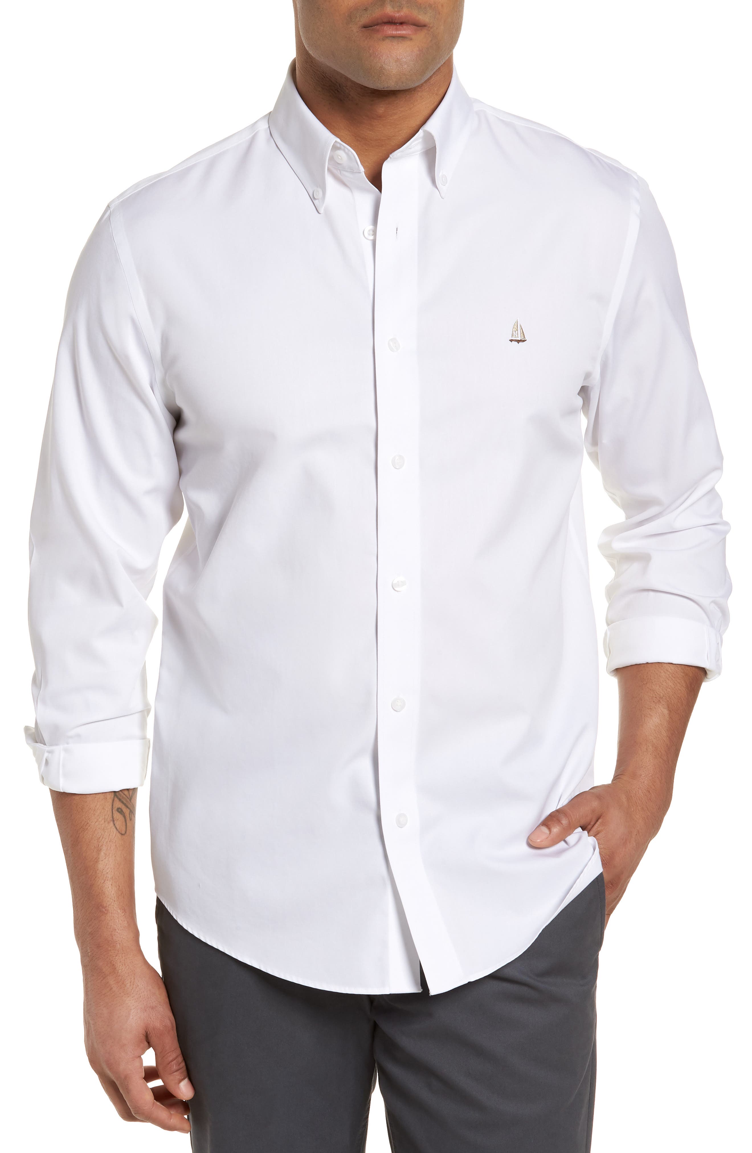 Nordstrom Shop Smartcare(TM) Traditional Fit Twill Boat Shirt, White