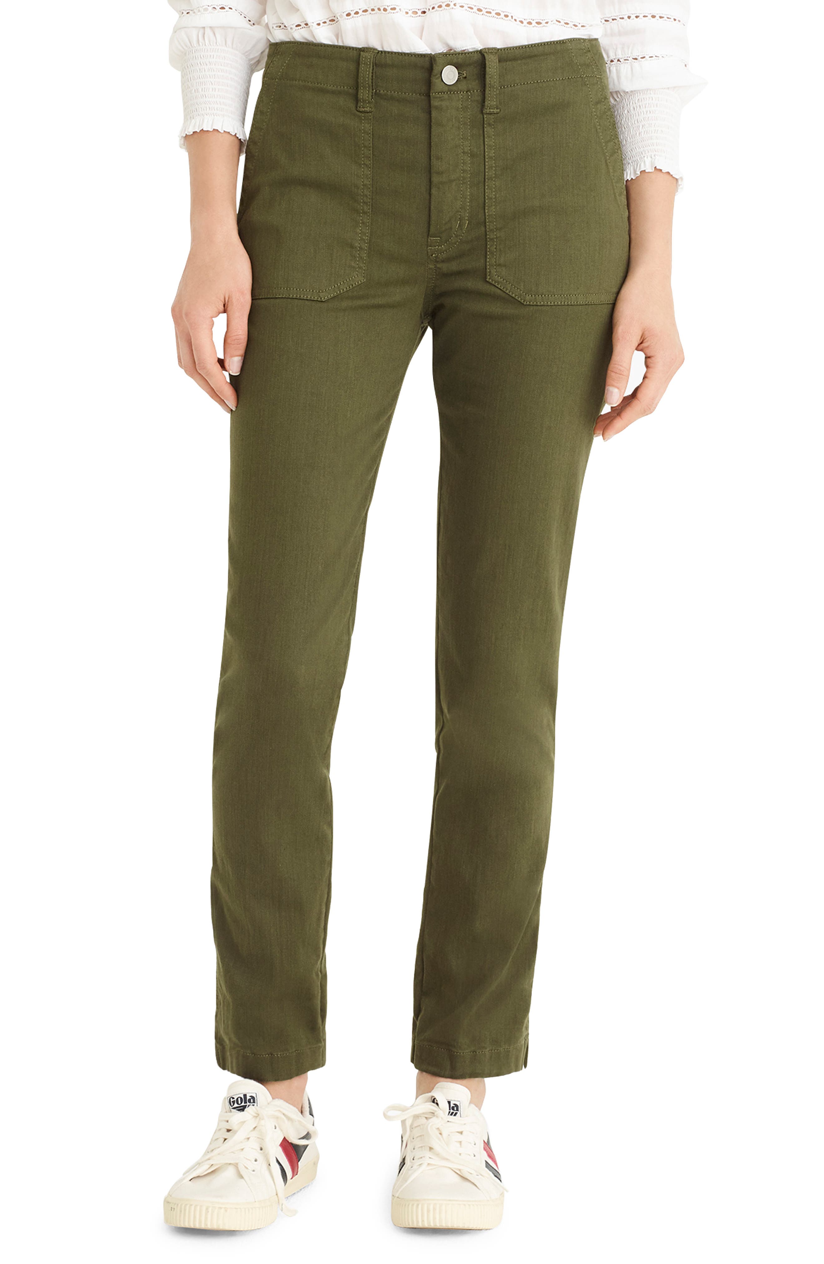 Petite J.crew Slub Sateen Straight Leg Cargo Pants, 3P - Green