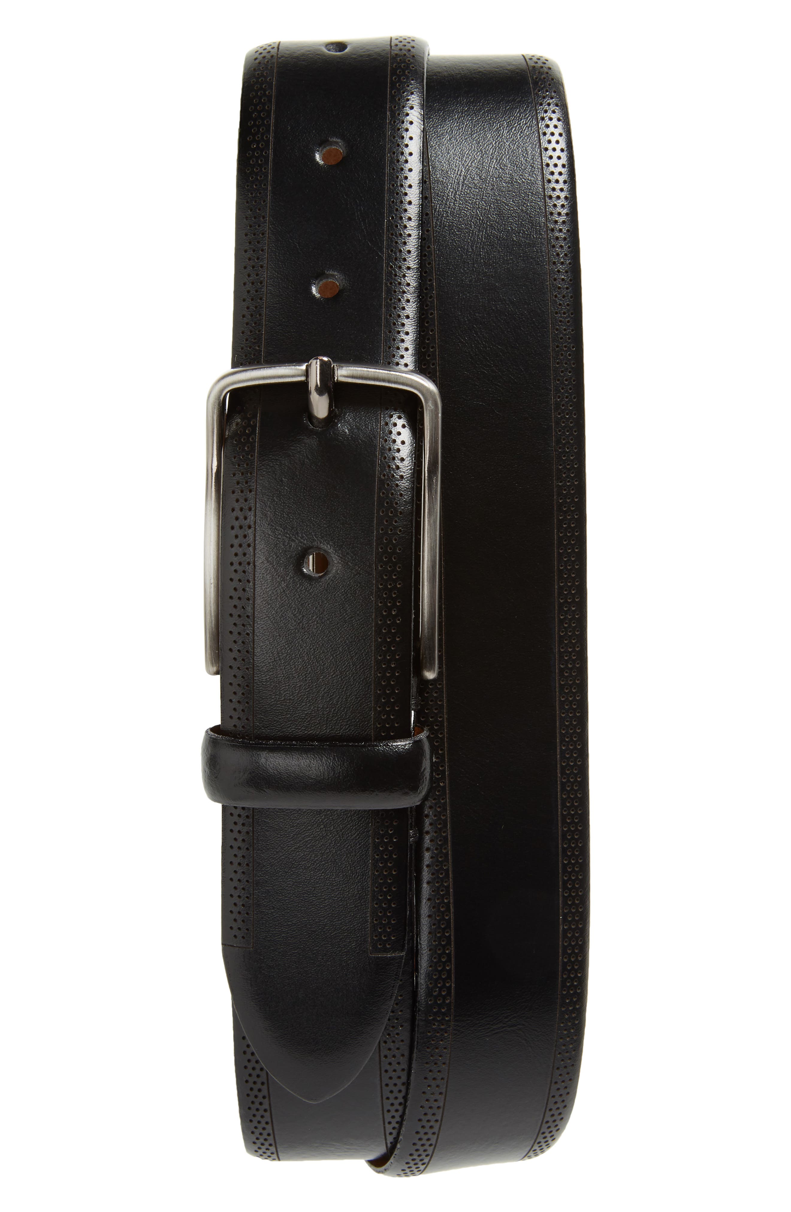 Johnston & Murphy Perforated Leather Belt, Black