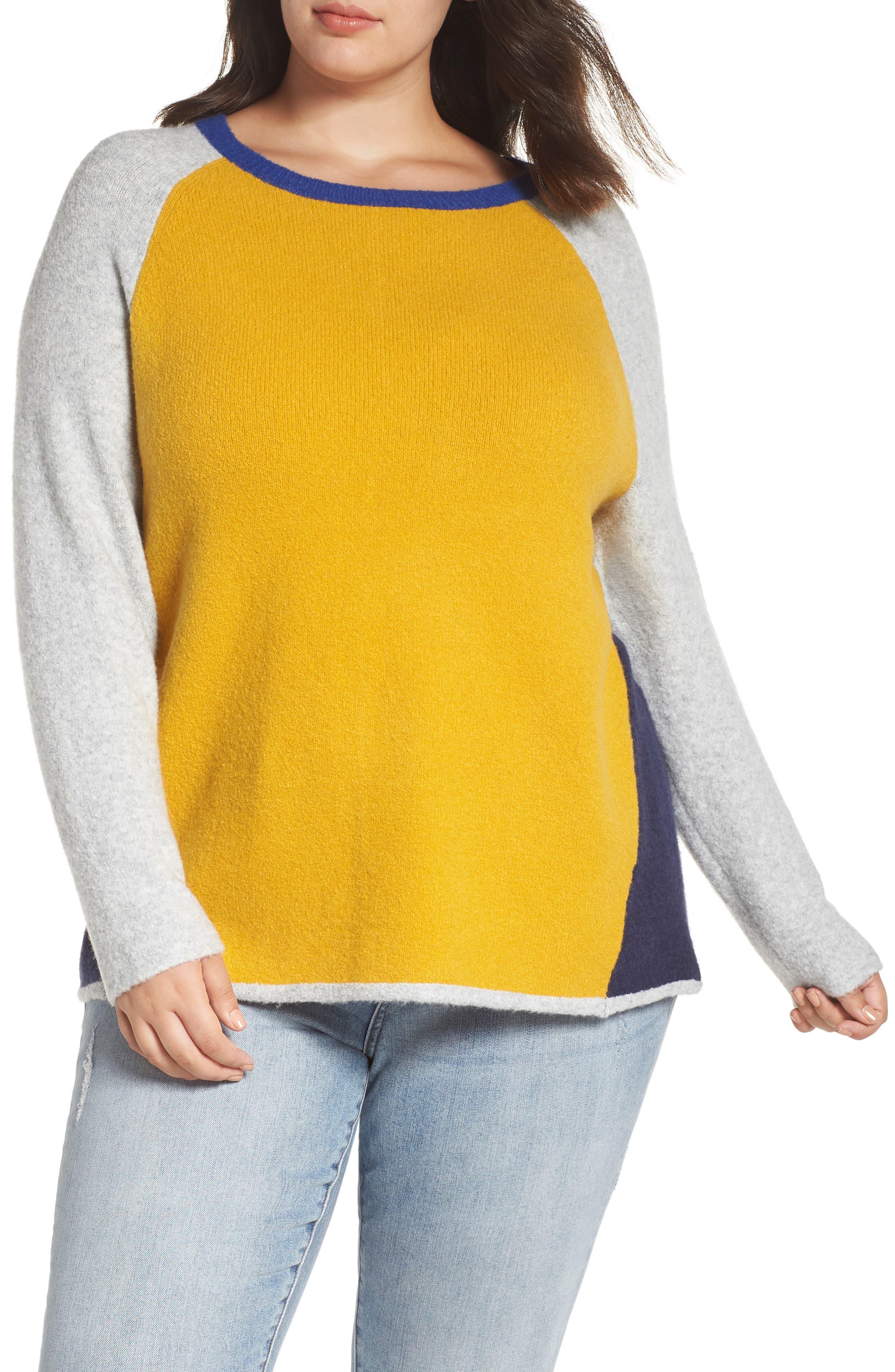 Plus Size Caslon Colorblock Sweater, Yellow