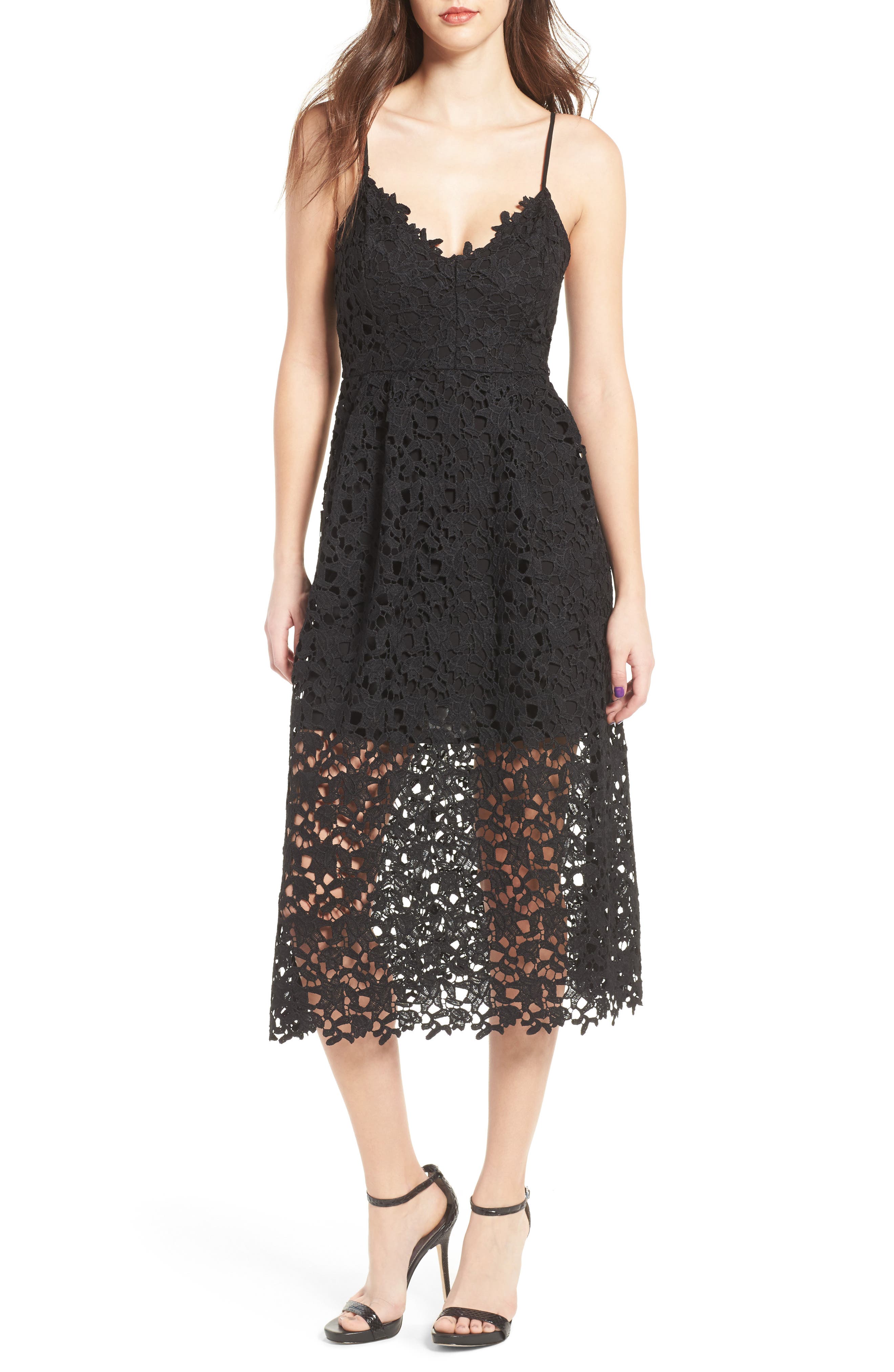 Astr The Label Lace Midi Dress, Black