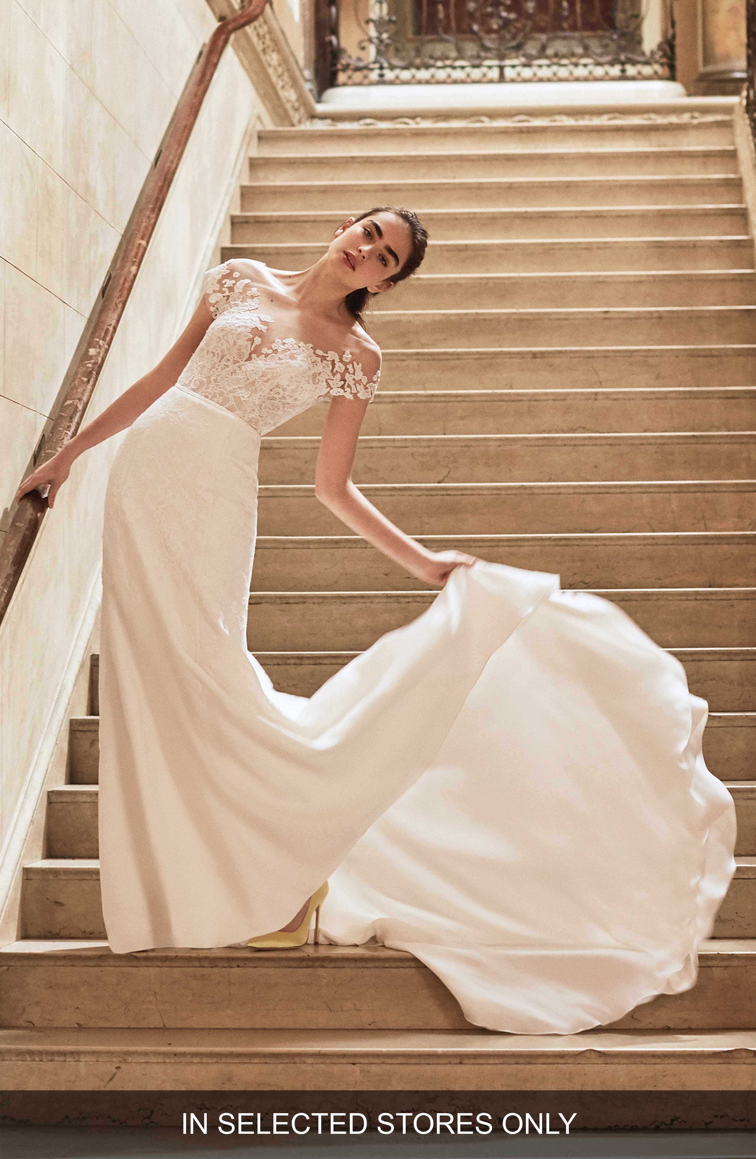 Carolina Herrera Hannah Illusion Bodice Silk Lace Trumpet Gown, Size IN STORE ONLY - White
