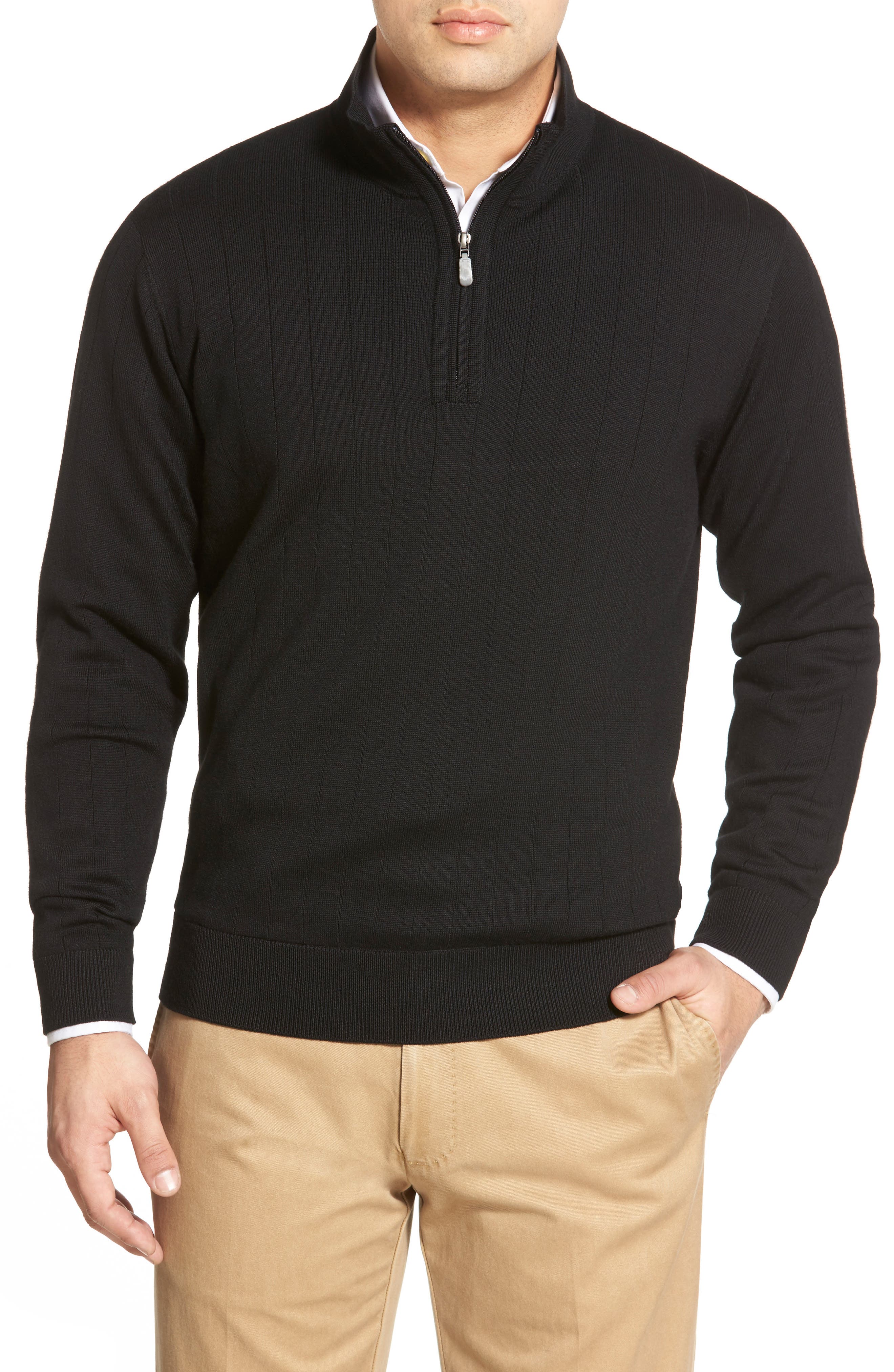 Bobby Jones Windproof Merino Wool Quarter Zip Sweater, Black