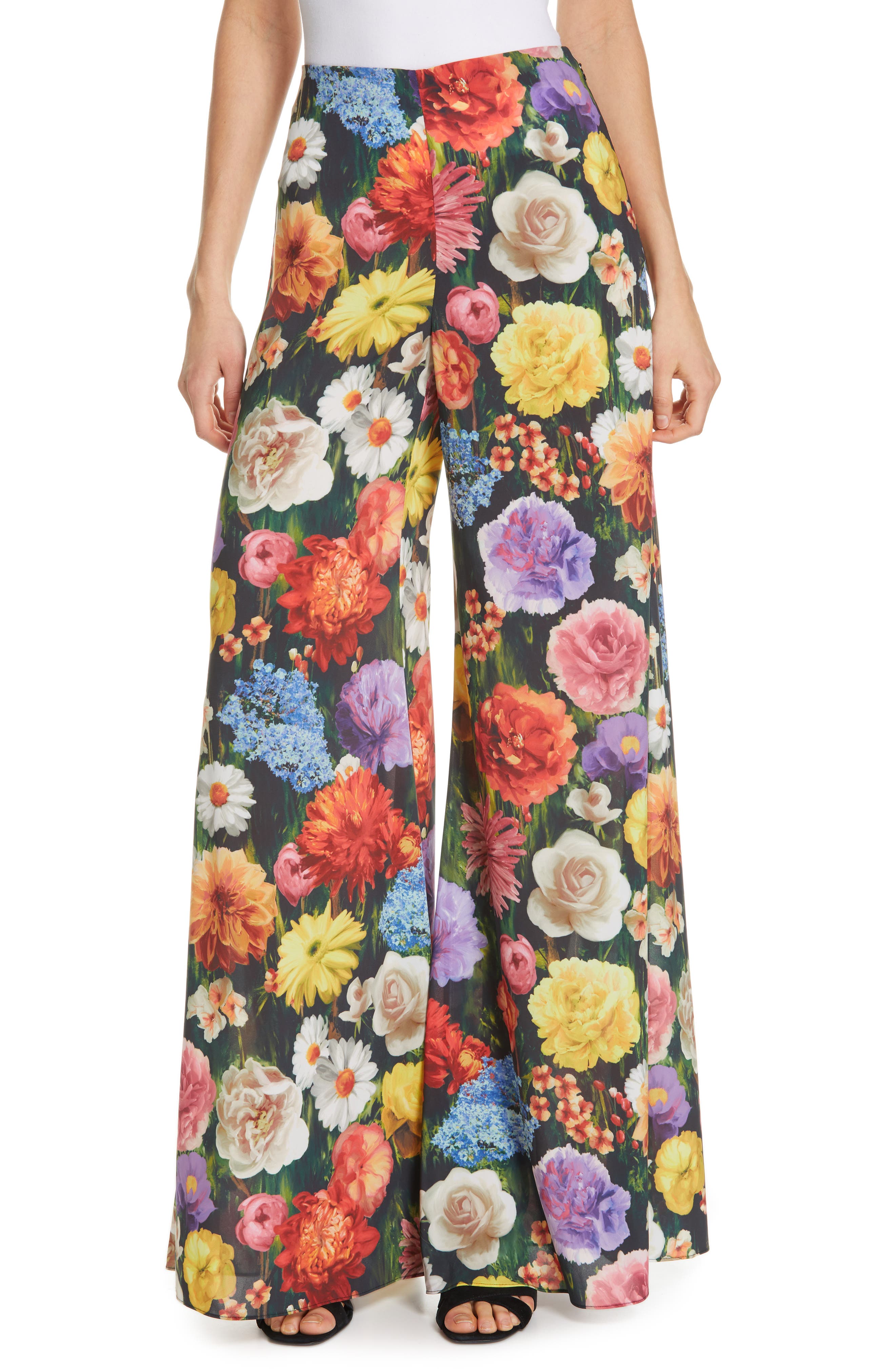 Alice + Olivia Iyanna Floral Flare Leg Pants, Black
