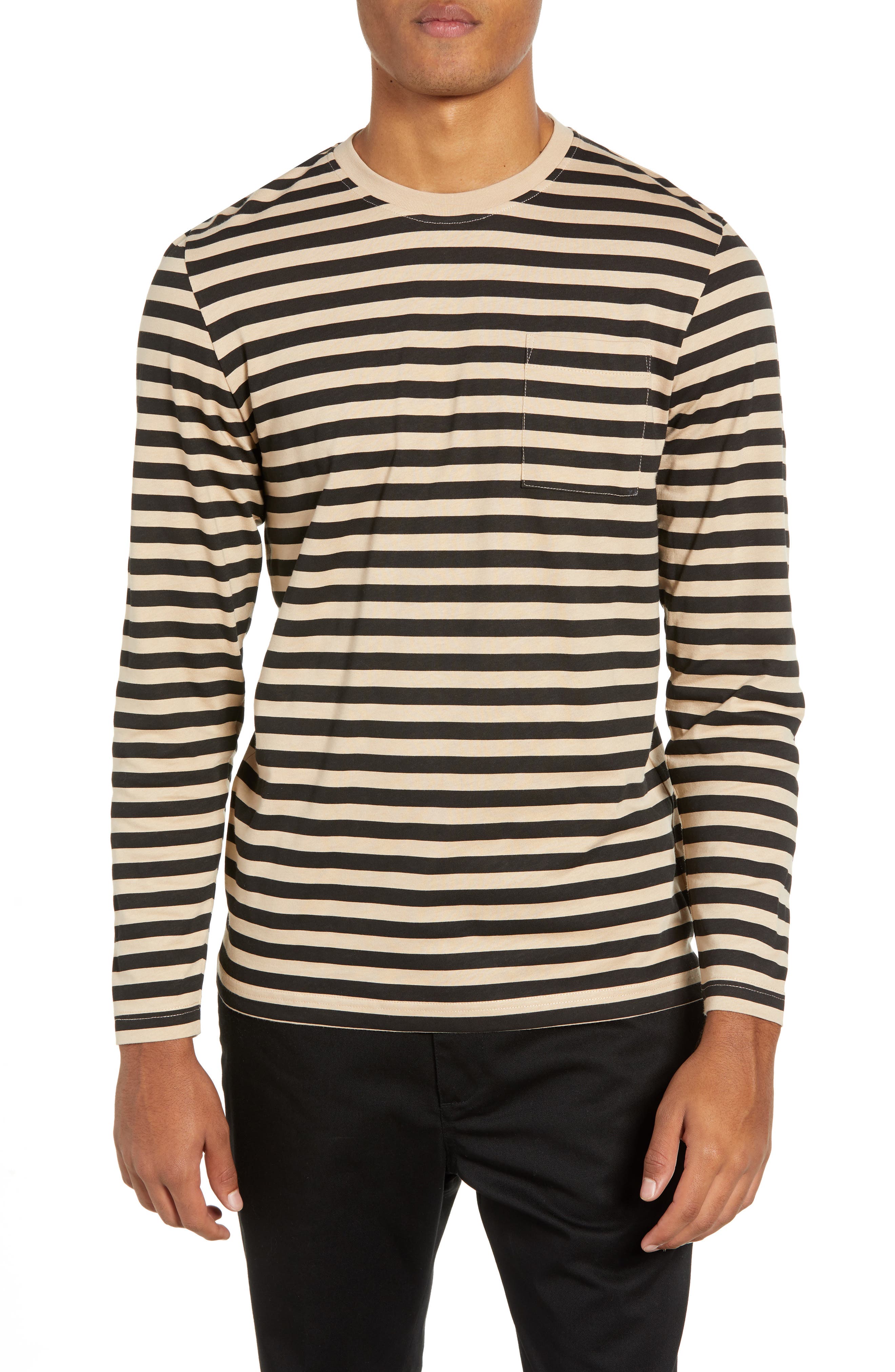 Wesc Makai Stripe Long Sleeve Pocket T-Shirt, Beige