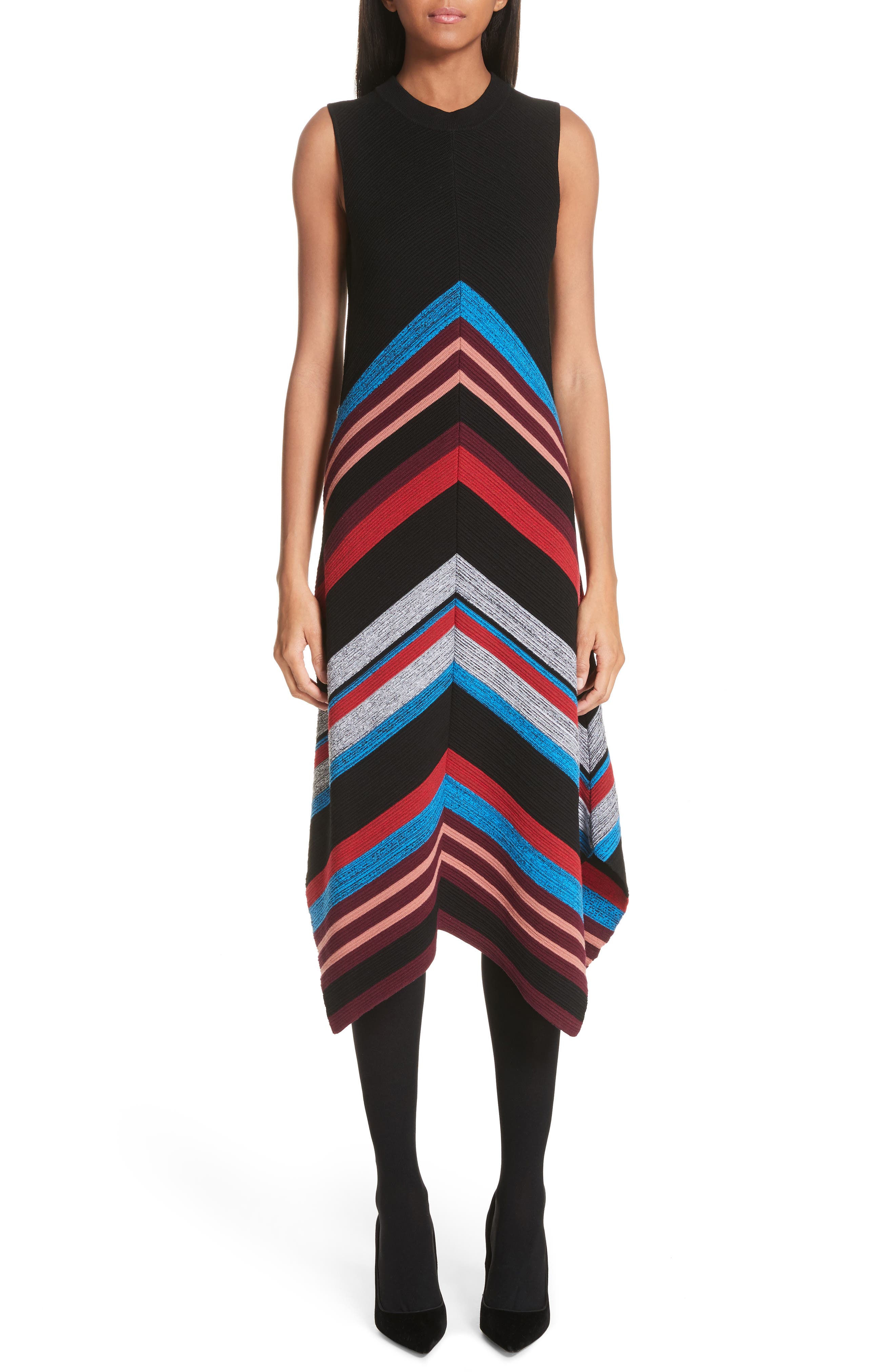 Proenza Schouler Chevron Stripe Wool & Silk Blend Ottoman Dress, Black
