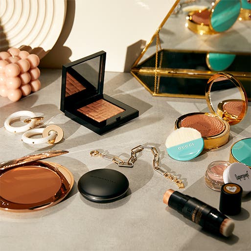 A variety of makeup products.