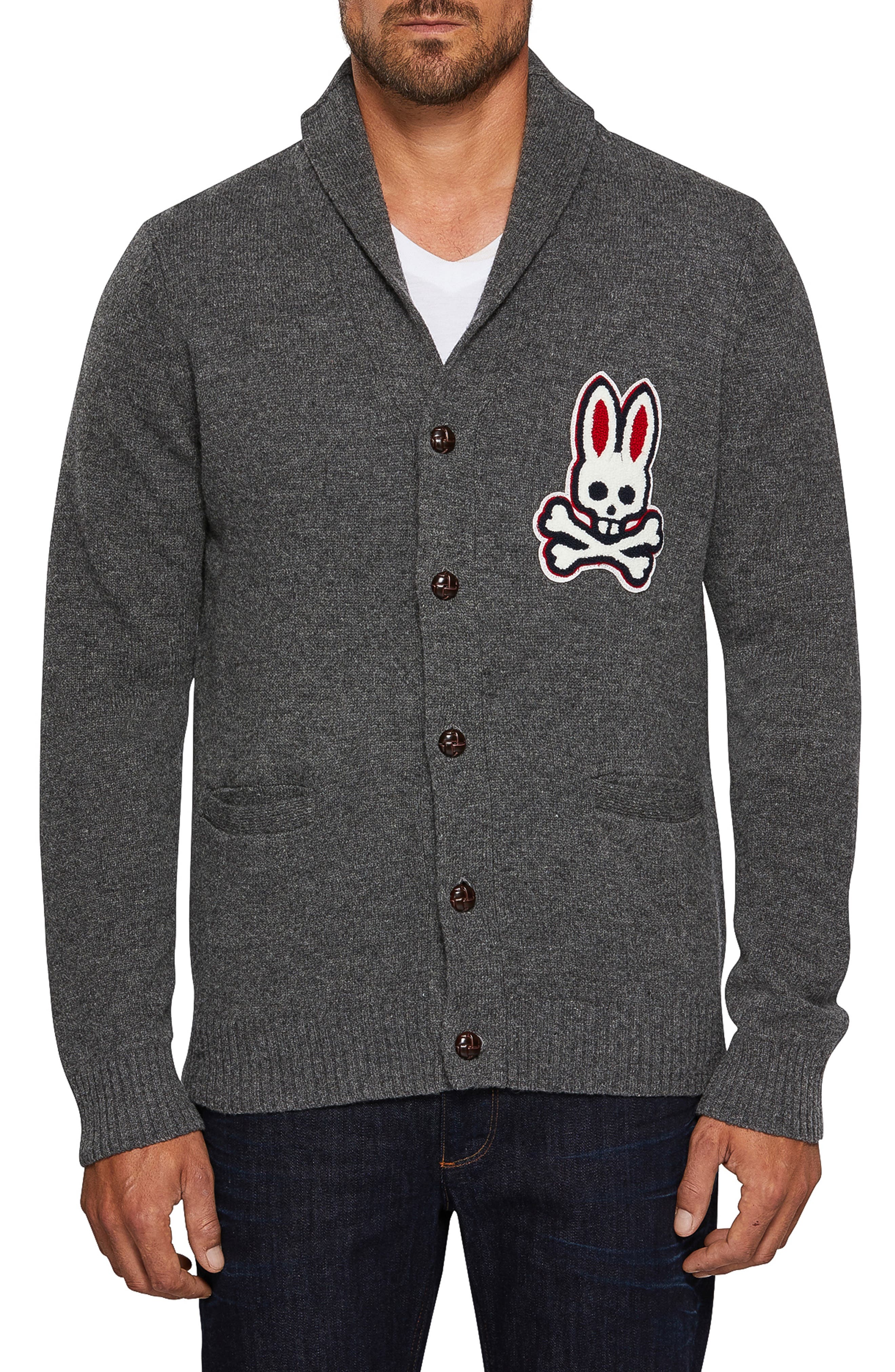 Psycho Bunny Barnes Shawl Neck Wool Cardigan, Grey
