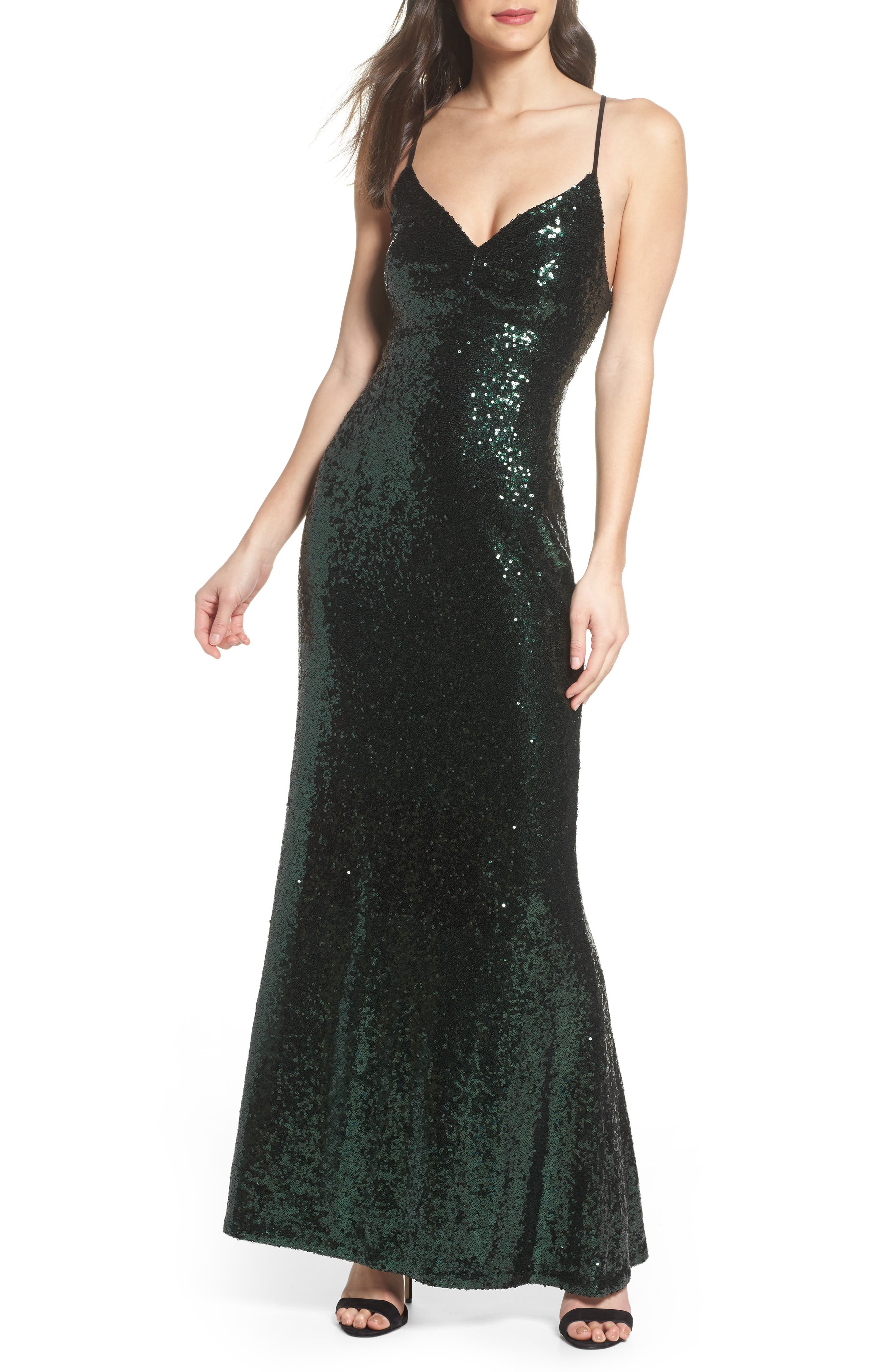Morgan & Co. Keyhole Back Sequin Gown, /10 - Green