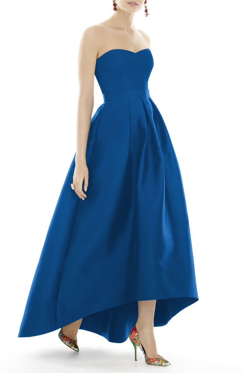 Strapless High/Low Sateen Twill Gown,
Main,
color, ROYALTY