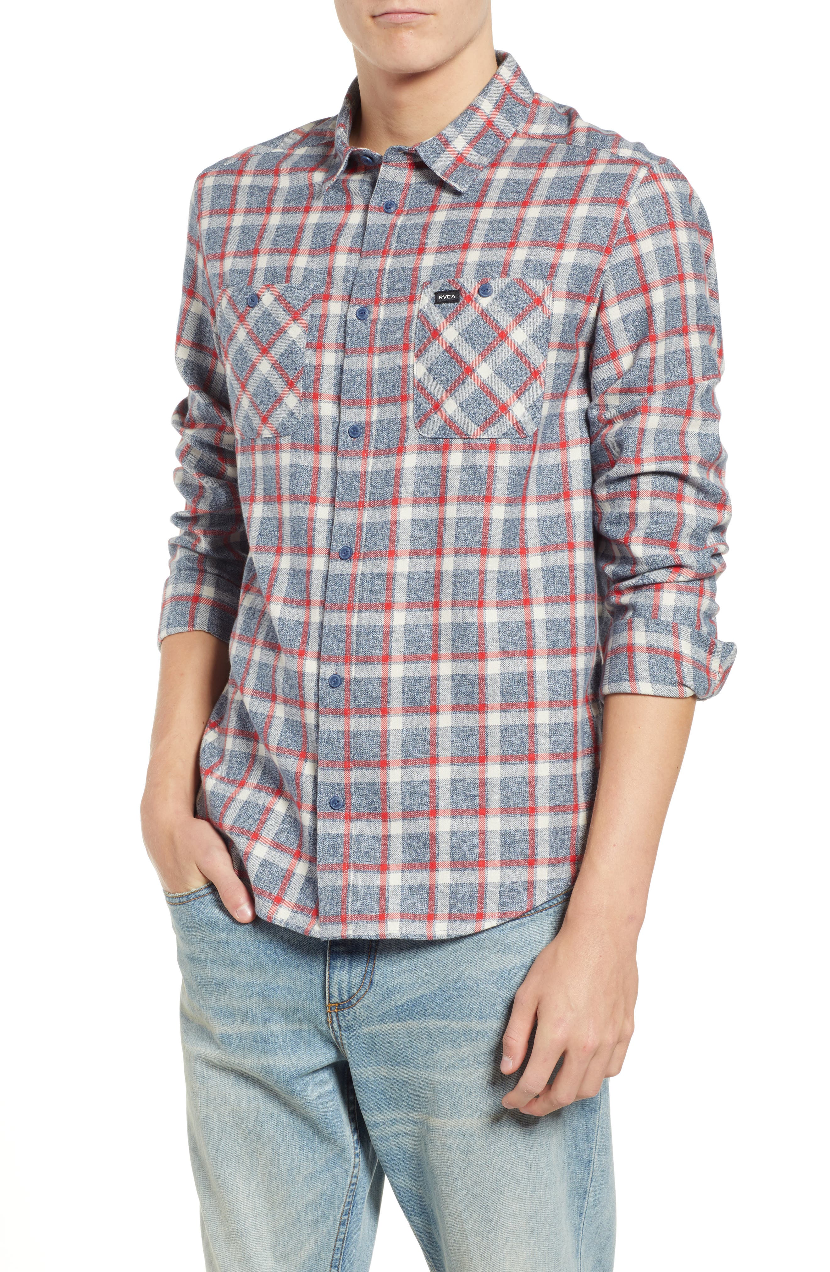 Rvca Good Stuff Check Flannel Shirt, Blue