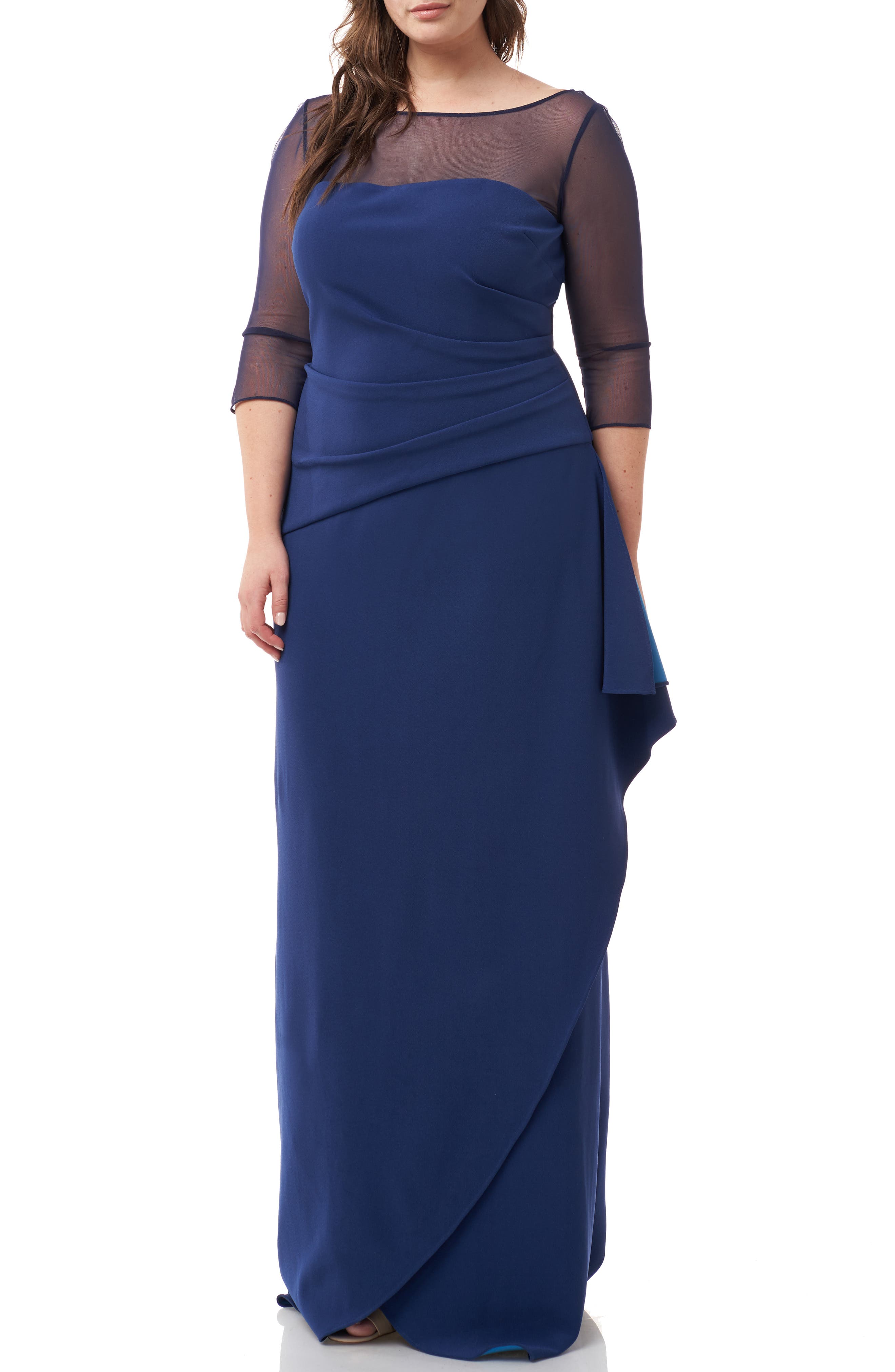 Plus Size Js Collections Ruched Crepe Evening Dress, Blue