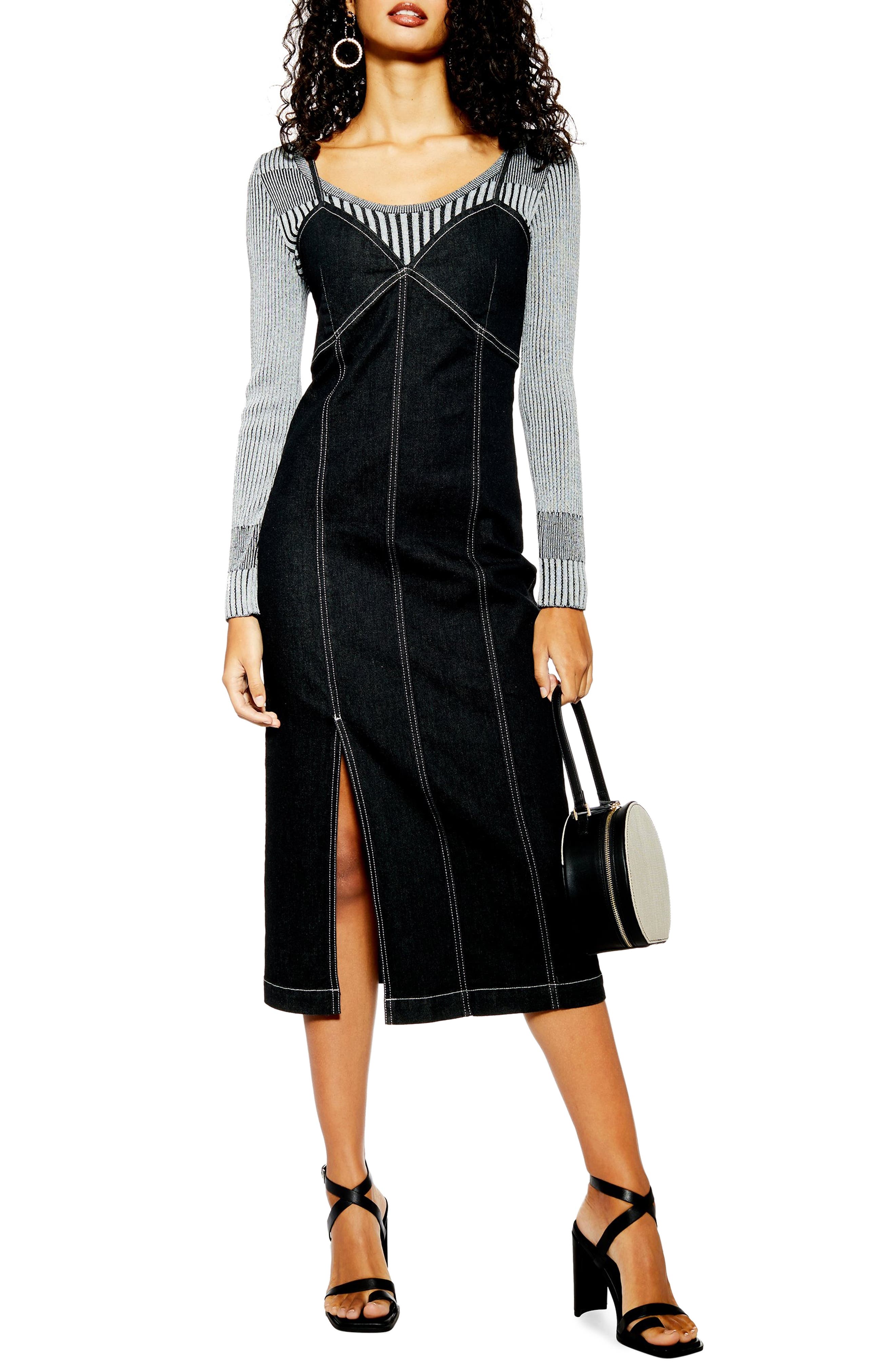 Topshop Stretch Denim Midi Dress, US (fits like 14) - Black