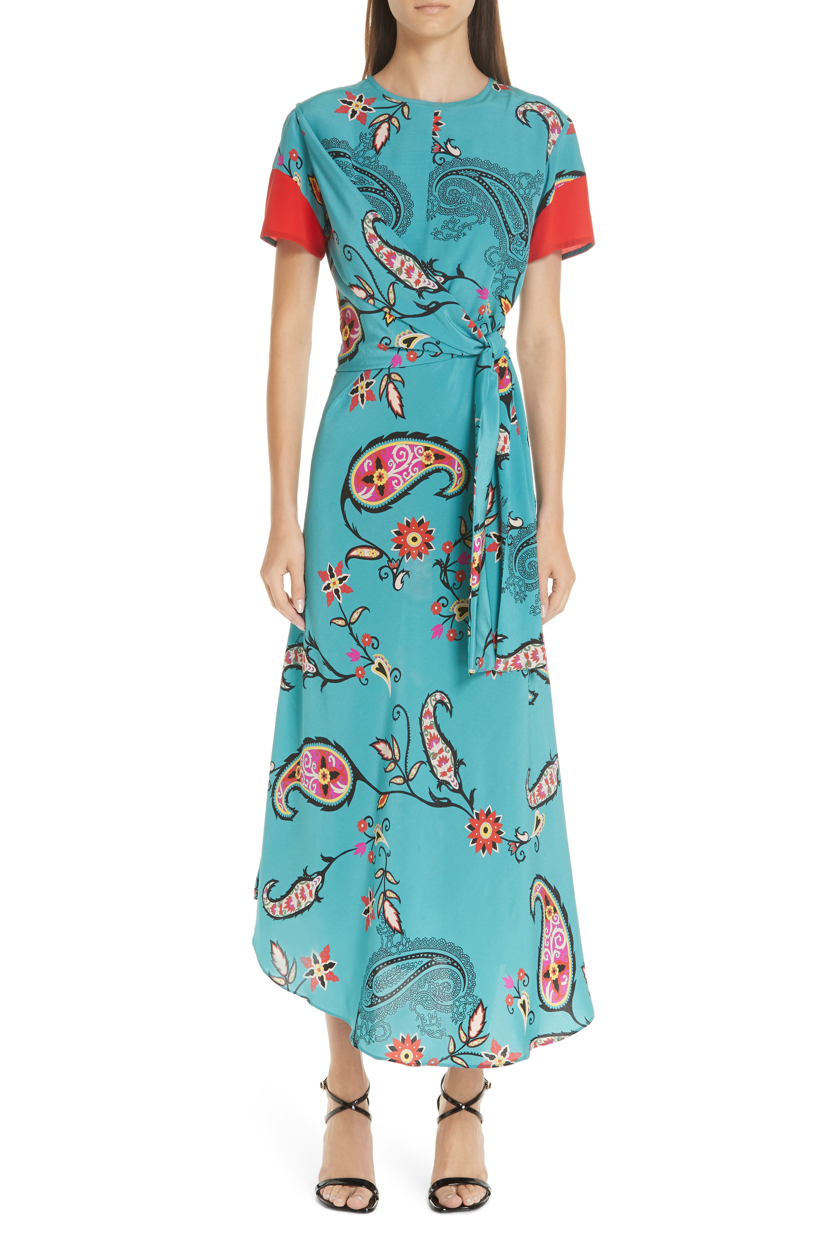 Etro Paisley Print Faux Wrap Dress, US / 40 IT - Blue