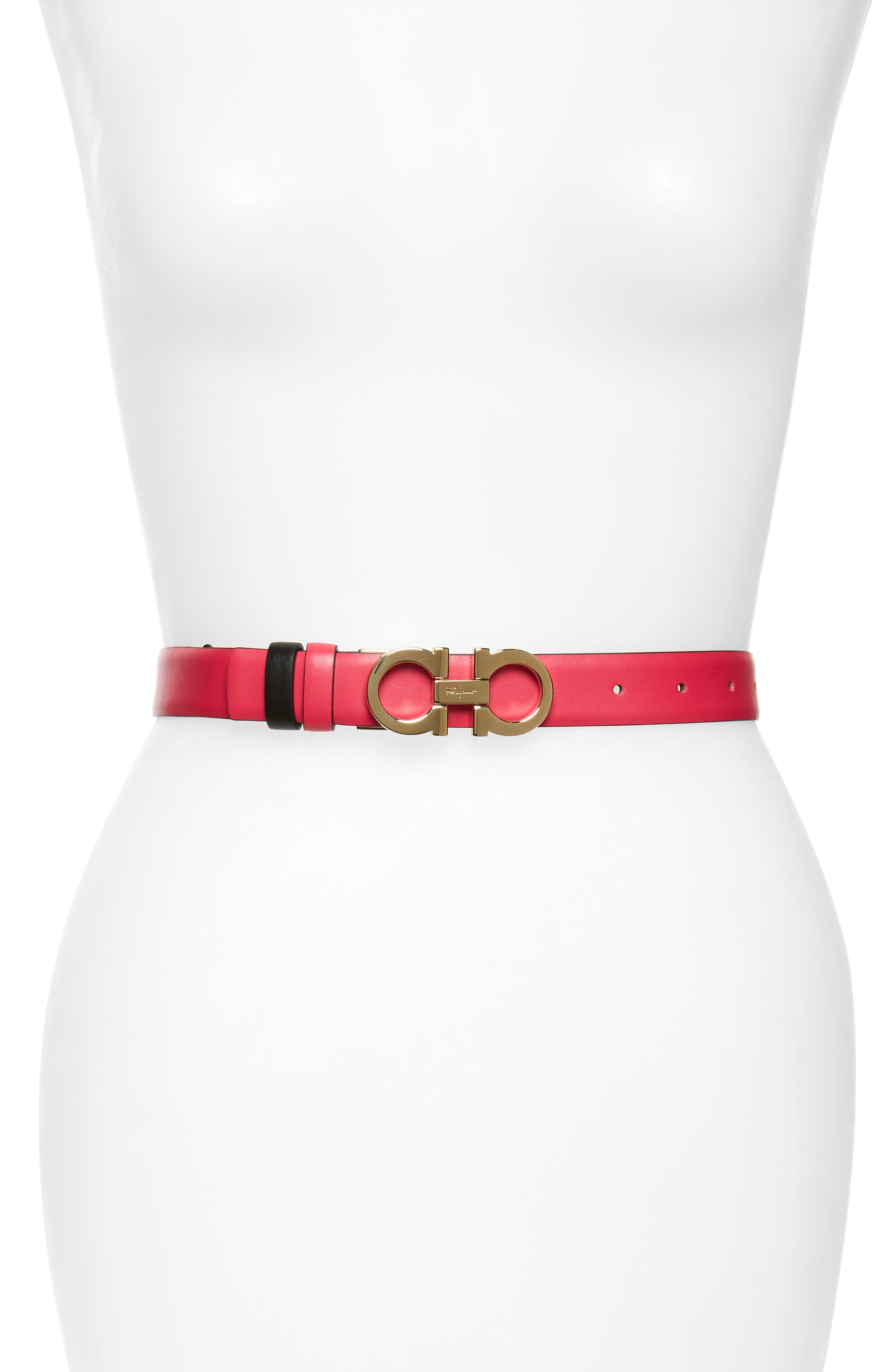 Salvatore Ferragamo Reversible Leather Belt, Bubble Gum/ Nero