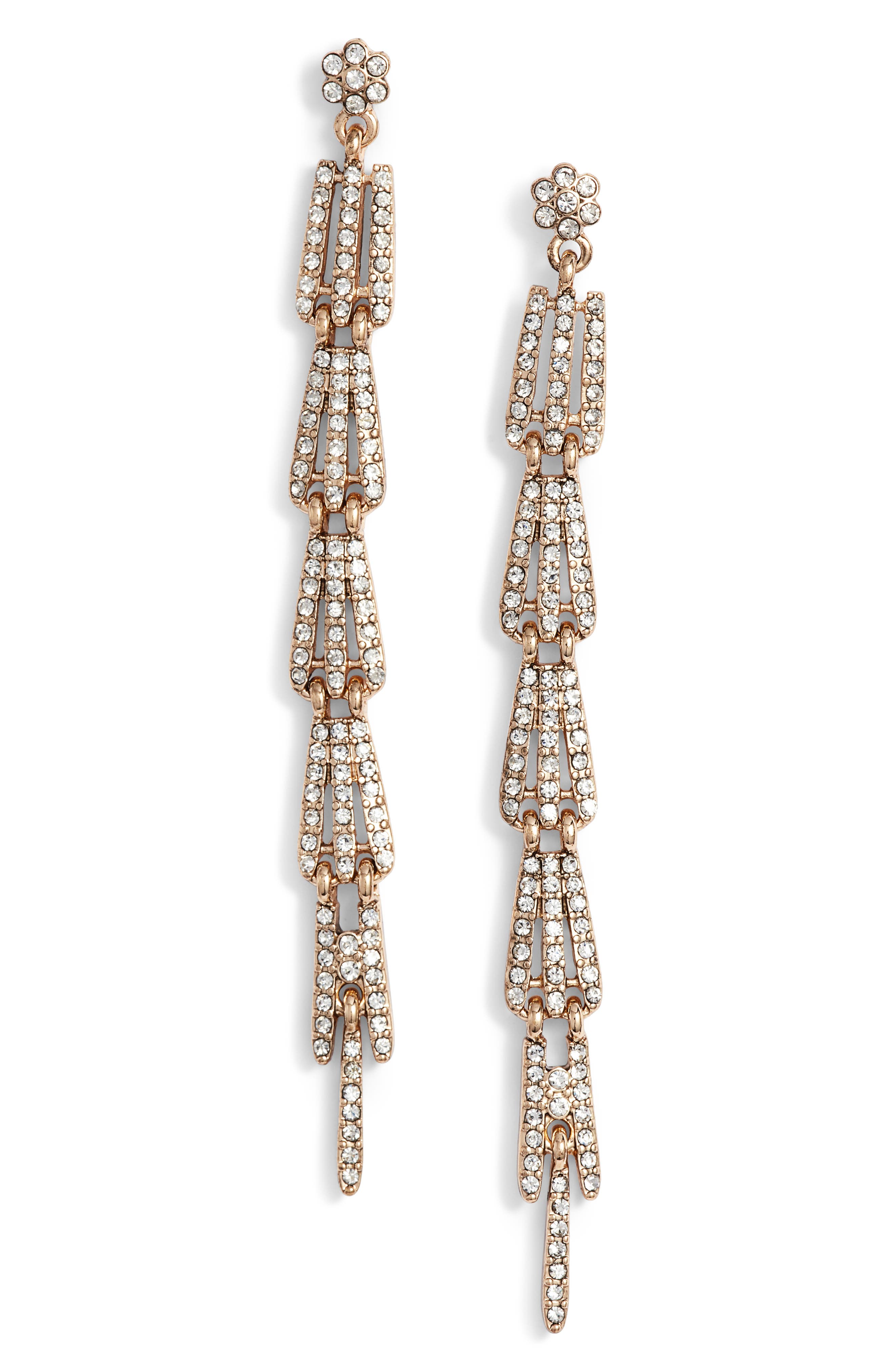 Linear Drop Earrings,                         Main,                         color, ANTIQUE GOLD/ CRYSTAL