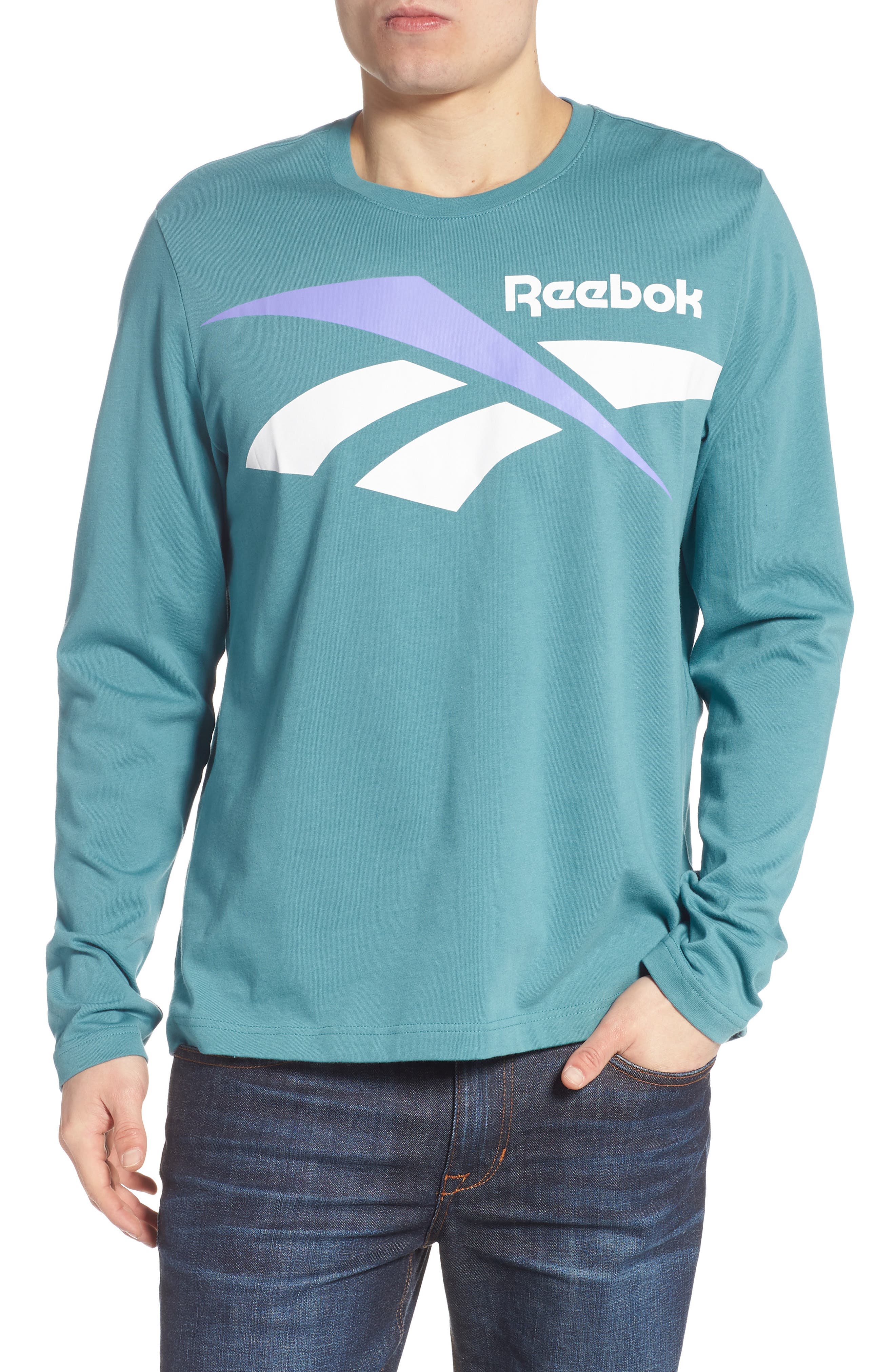 Reebok Classics Vector Logo Long Sleeve T-Shirt, Blue/green
