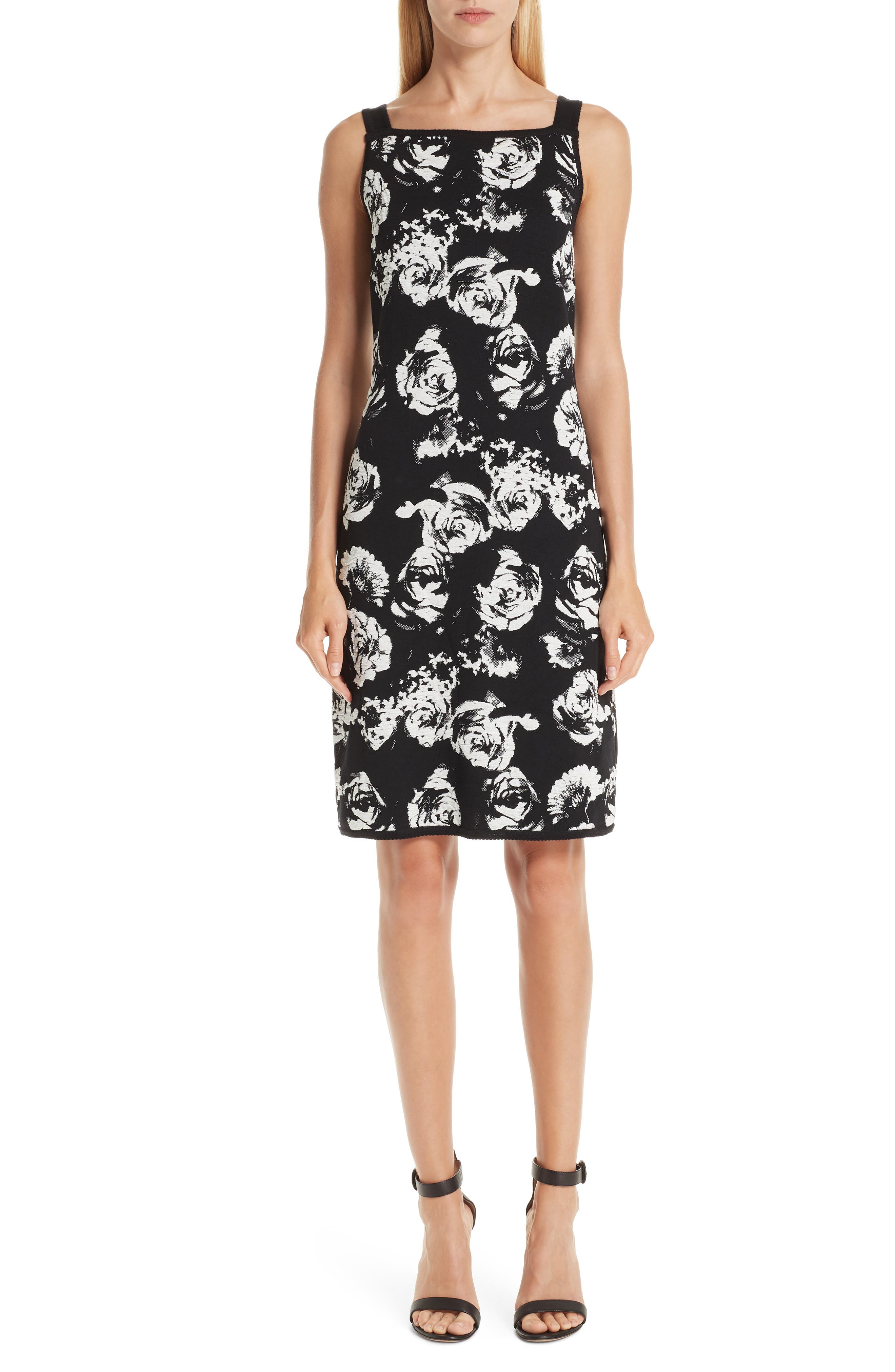 St. John Collection Blister Floral Knit Dress, Black