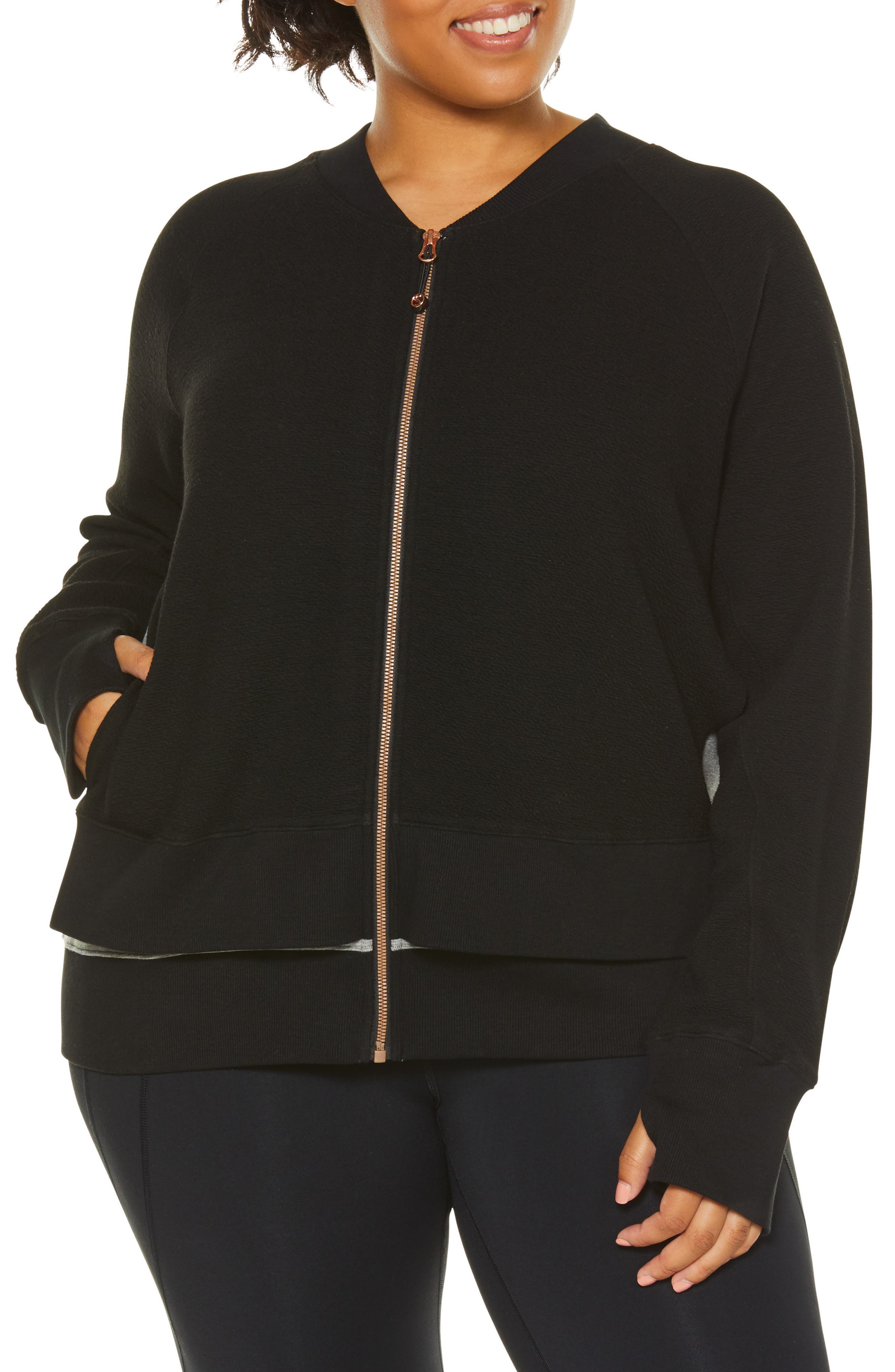 Plus Size Shape Activewear Sublime Double Layer Jacket, Black