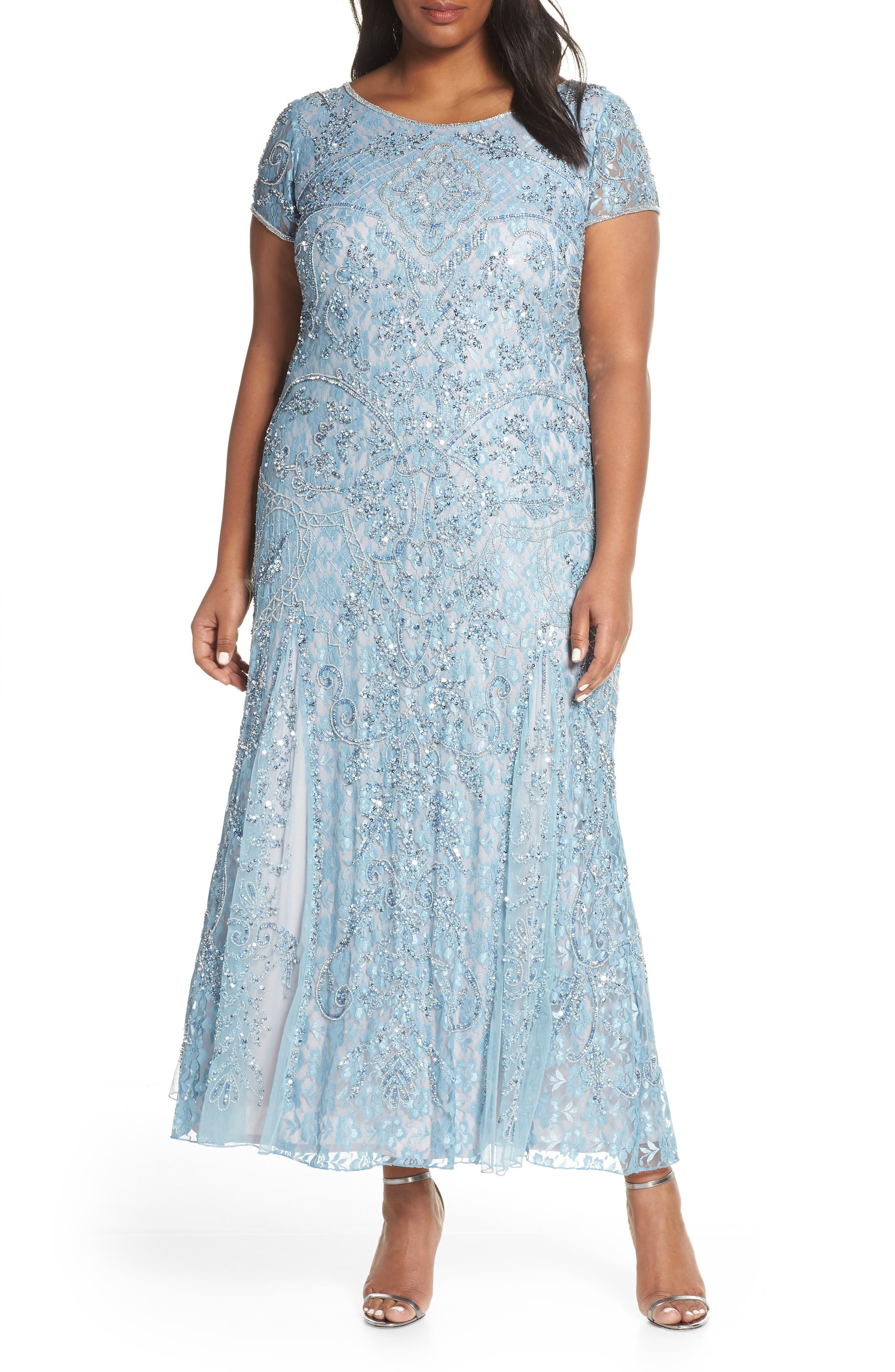 Plus Size Pisarro Nights Embellished Lace A-Line Dress, Blue