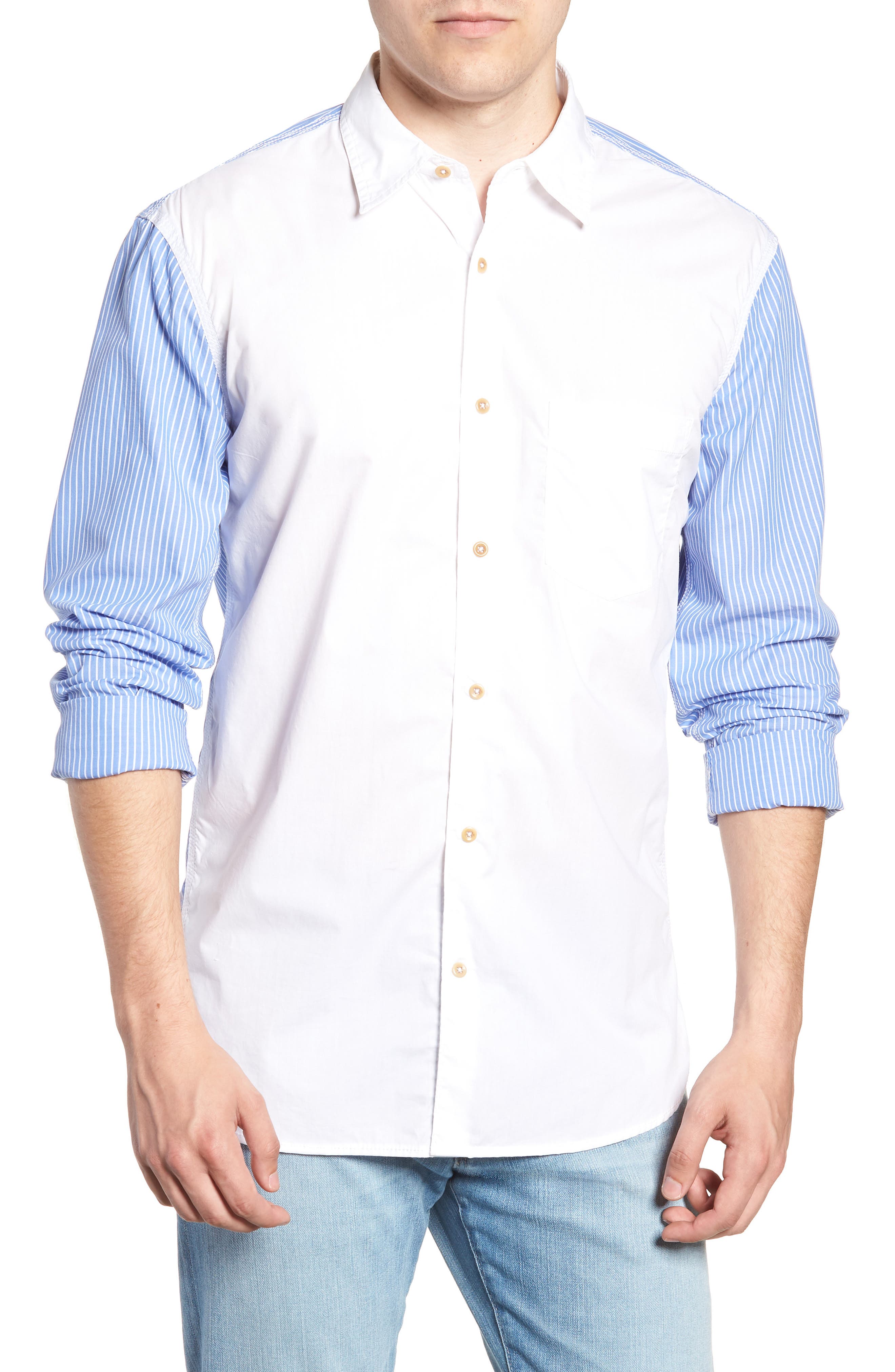 French Connection Stripe Hybrid Sport Shirt, Blue