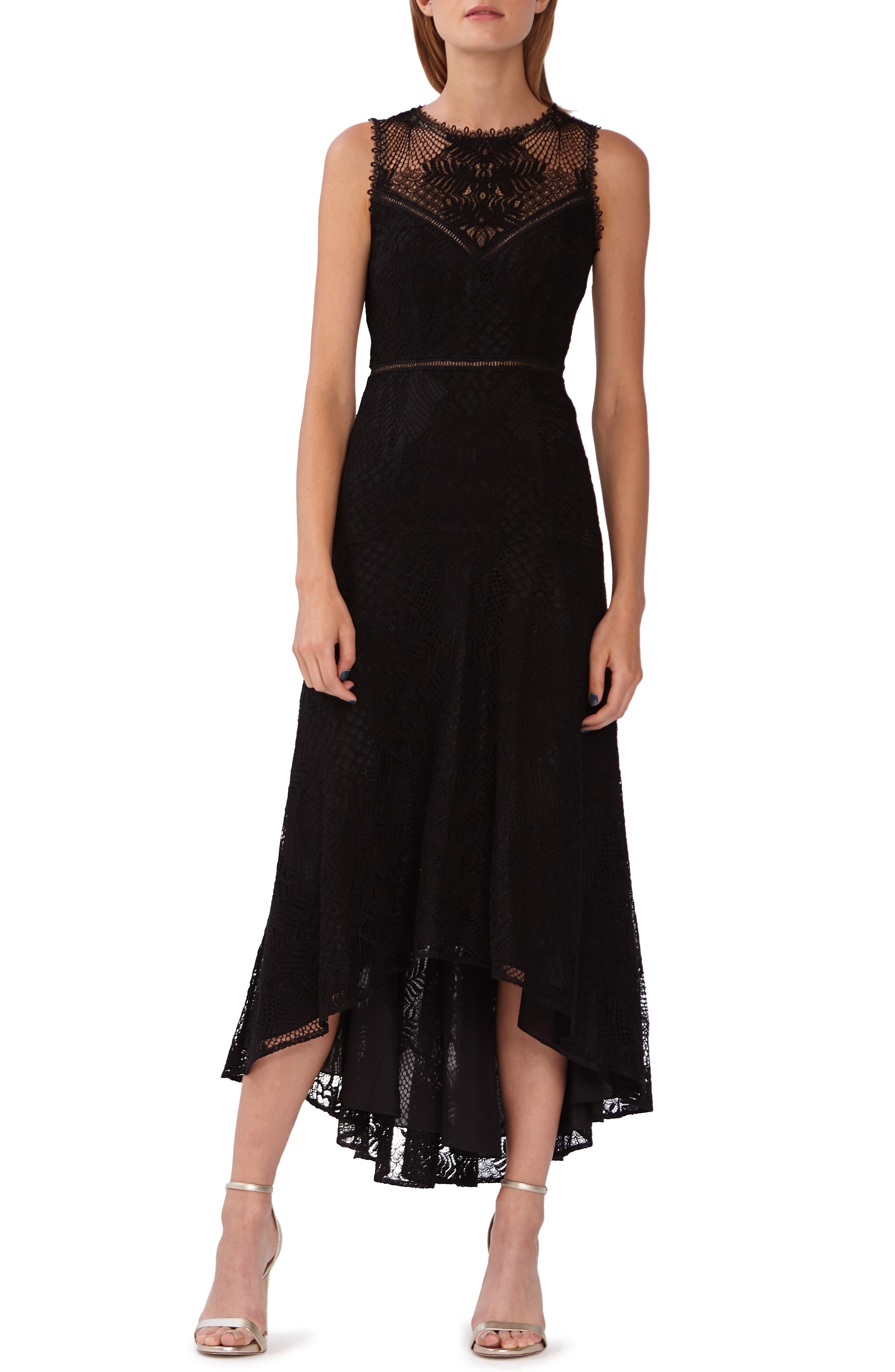 Ml Monique Lhuillier Lace High/low Evening Dress, Black