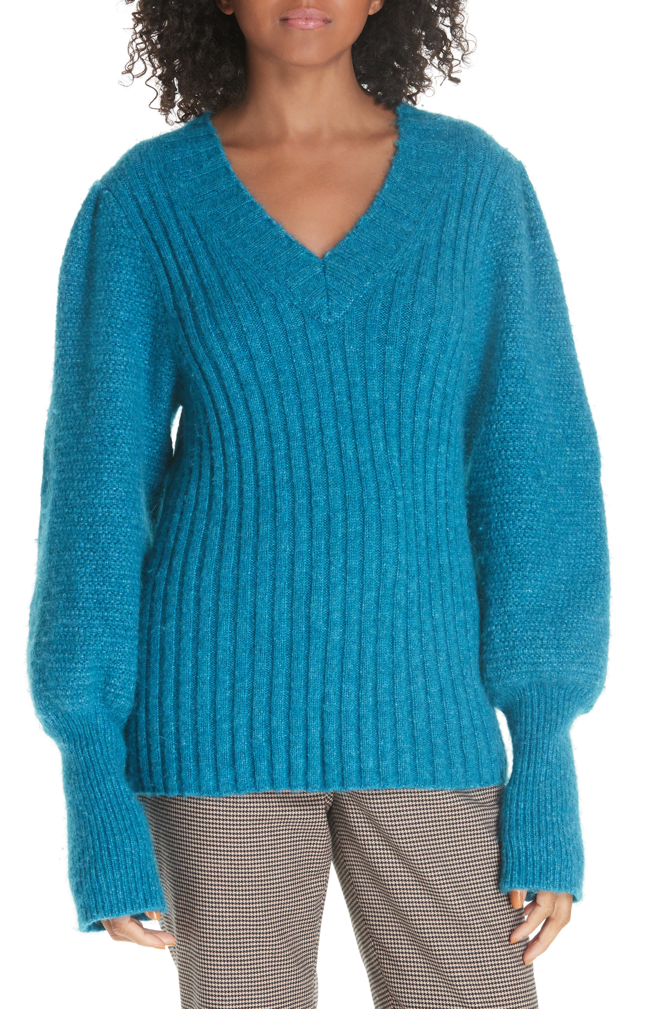 Rebecca Taylor Lofty Alpaca Wool Blend Sweater, Blue/green