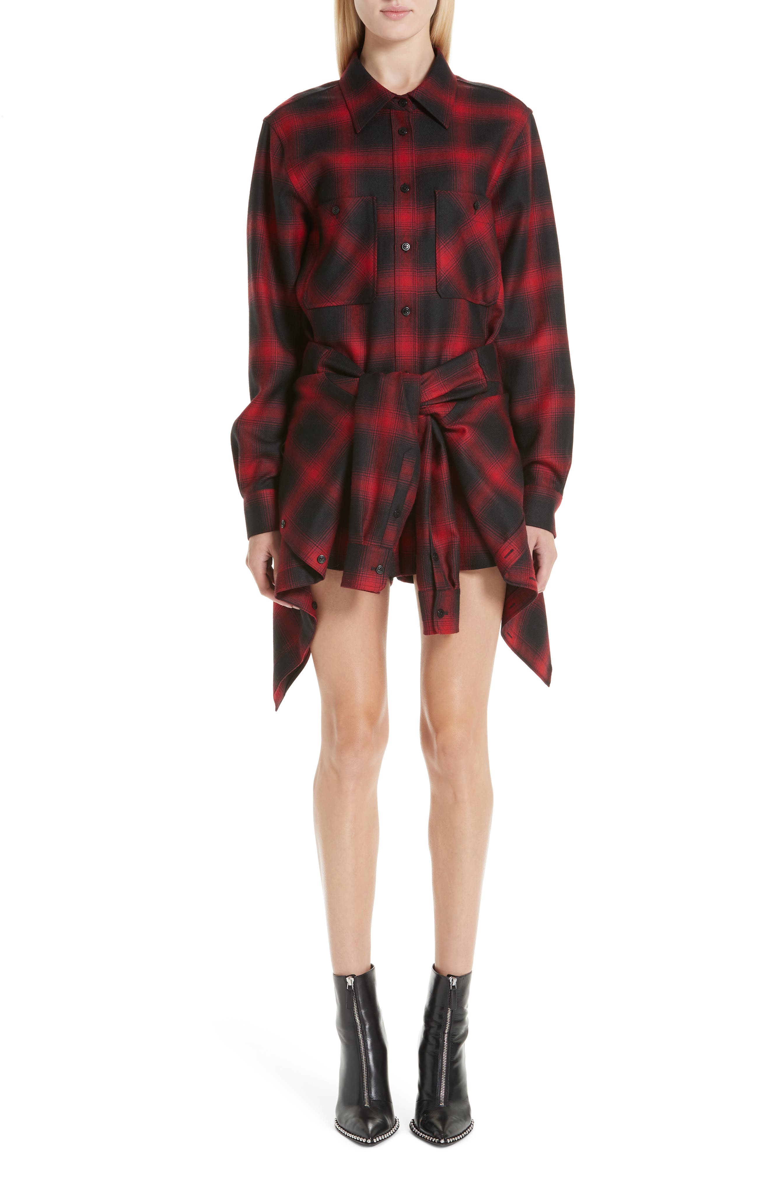 Alexander Wang Tie Waist Wool Flannel Shirtdress