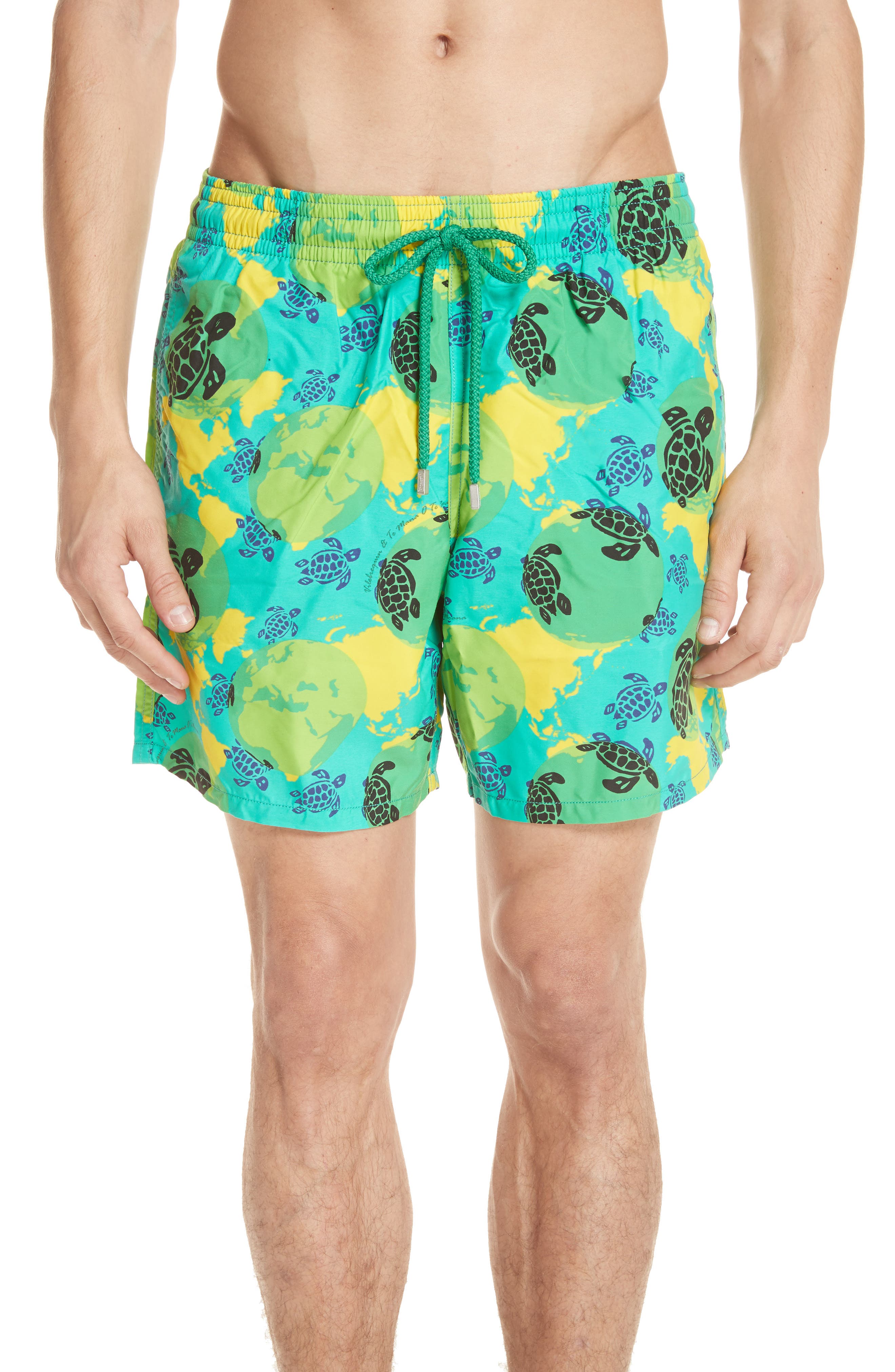 Vilebrequin Eco Turtle Print Swim Trunks, Green