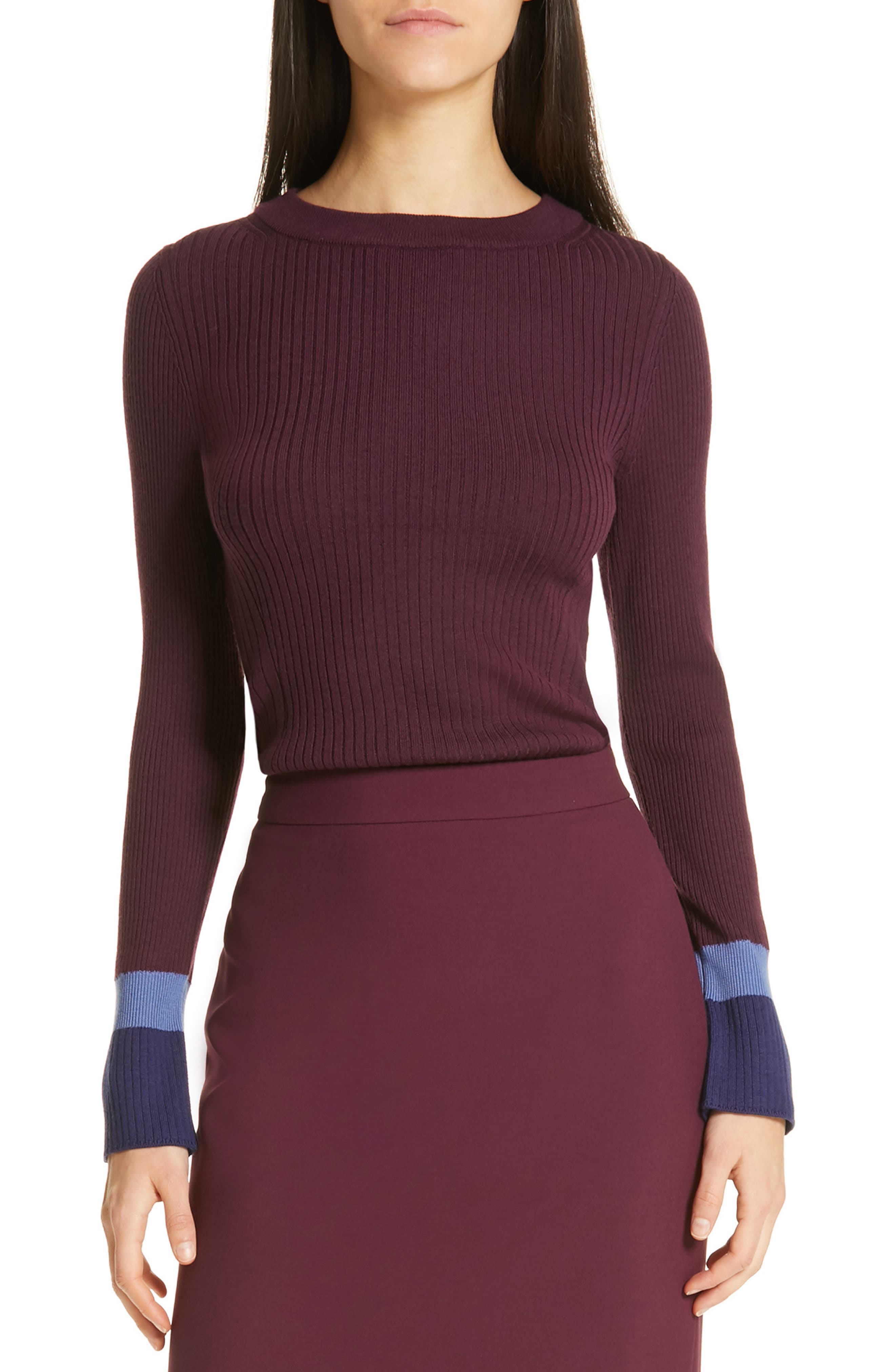 Boss Fadeline Blue Fantasy Ribbed Wool Sweater, Purple
