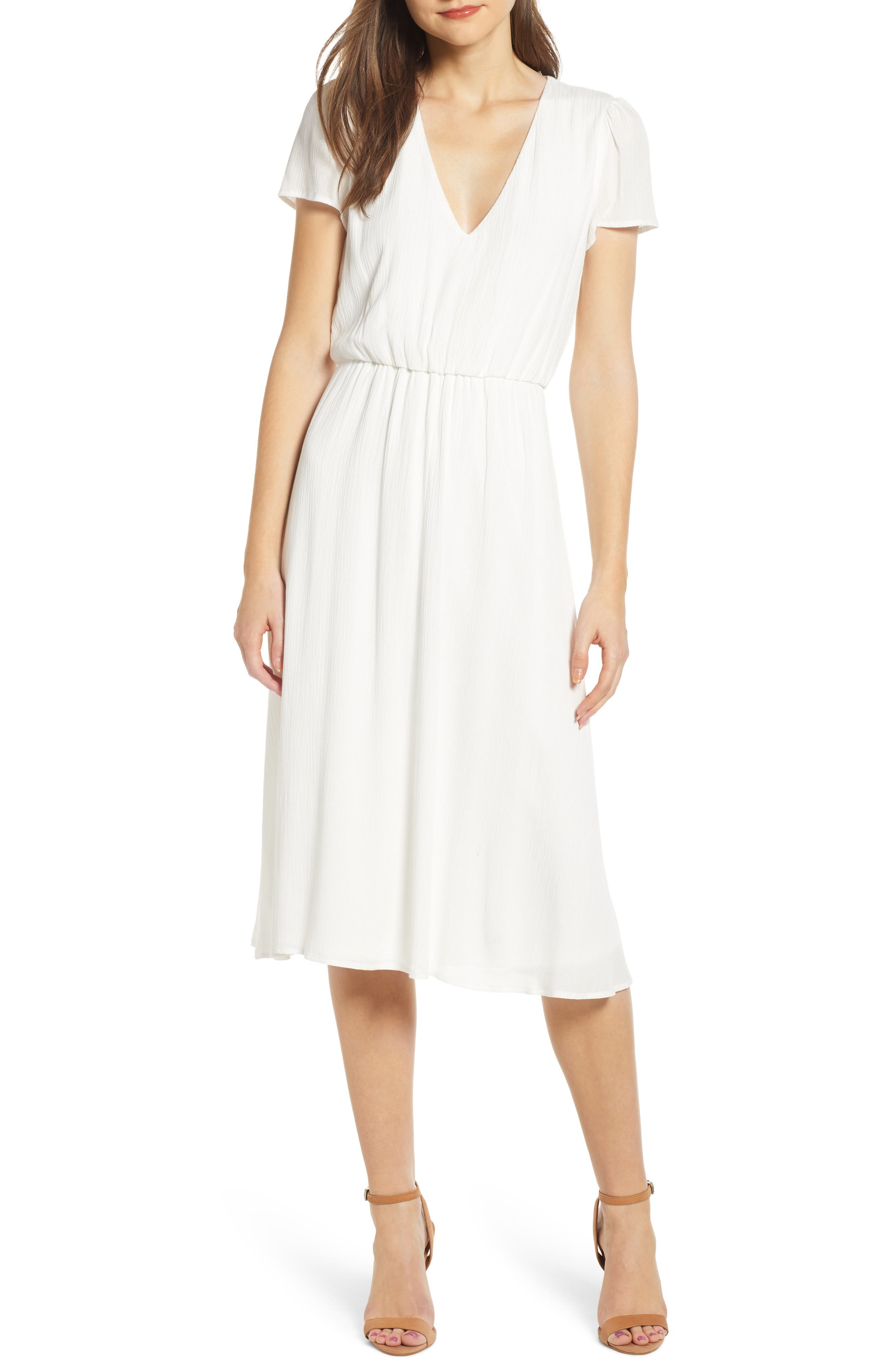 Wayf Blouson Midi Dress, White
